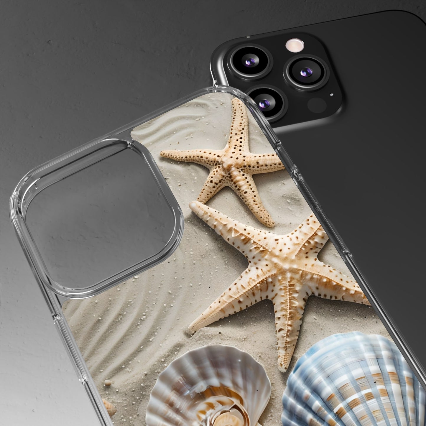 Beach-Themed Clear Phone Case with Shells & Starfish