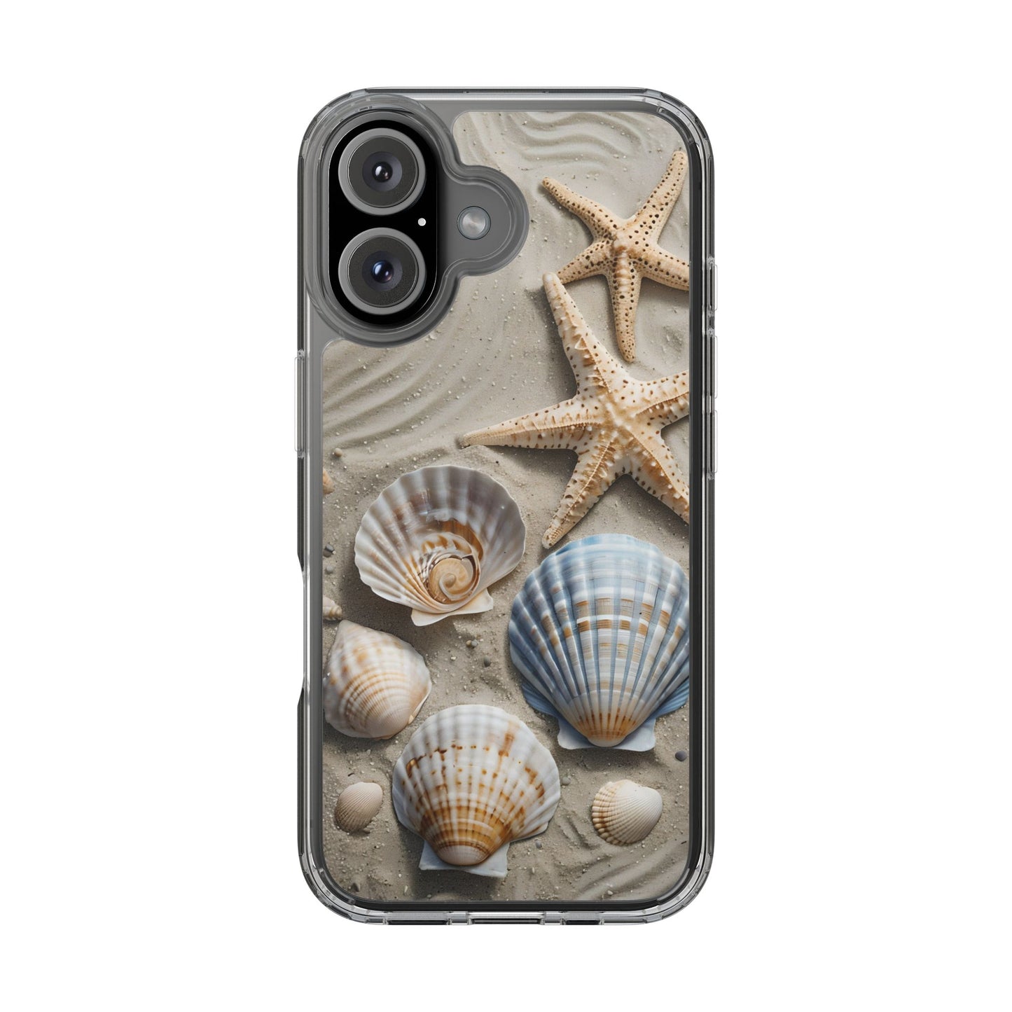 Beach-Themed Clear Phone Case with Shells & Starfish