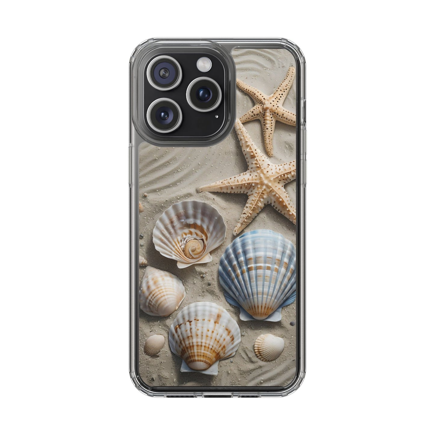 Beach-Themed Clear Phone Case with Shells & Starfish