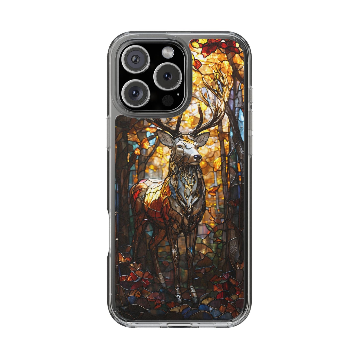 Stained Glass Deer Phone Case, Nature Lover Gift, Autumn Decor, Clear Phone Cover, Wildlife Accessory, Eco-Friendly Design