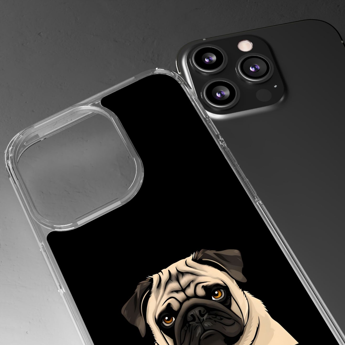 Pug Dog Clear Case with Coffee Mug Design - Cute Phone Cover