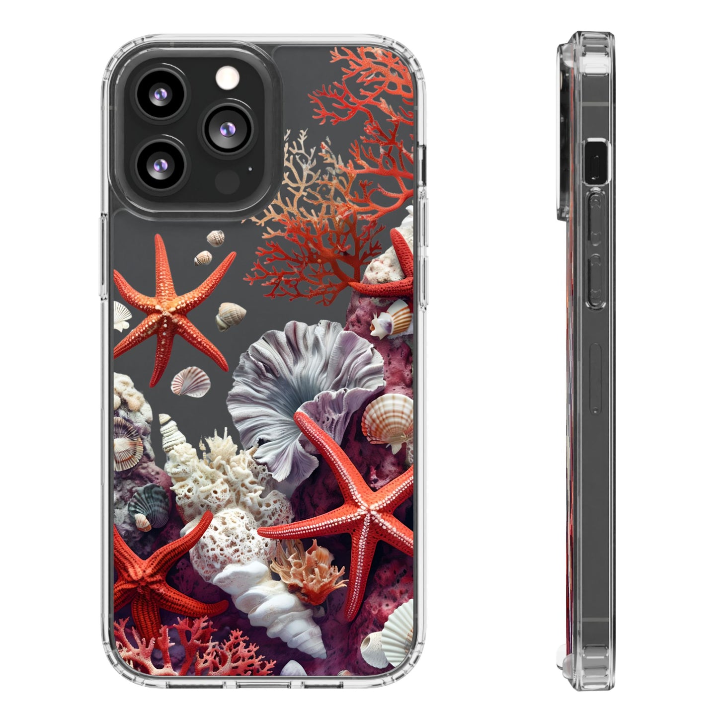 Ocean Coral Clear Phone Case with Starfish Design