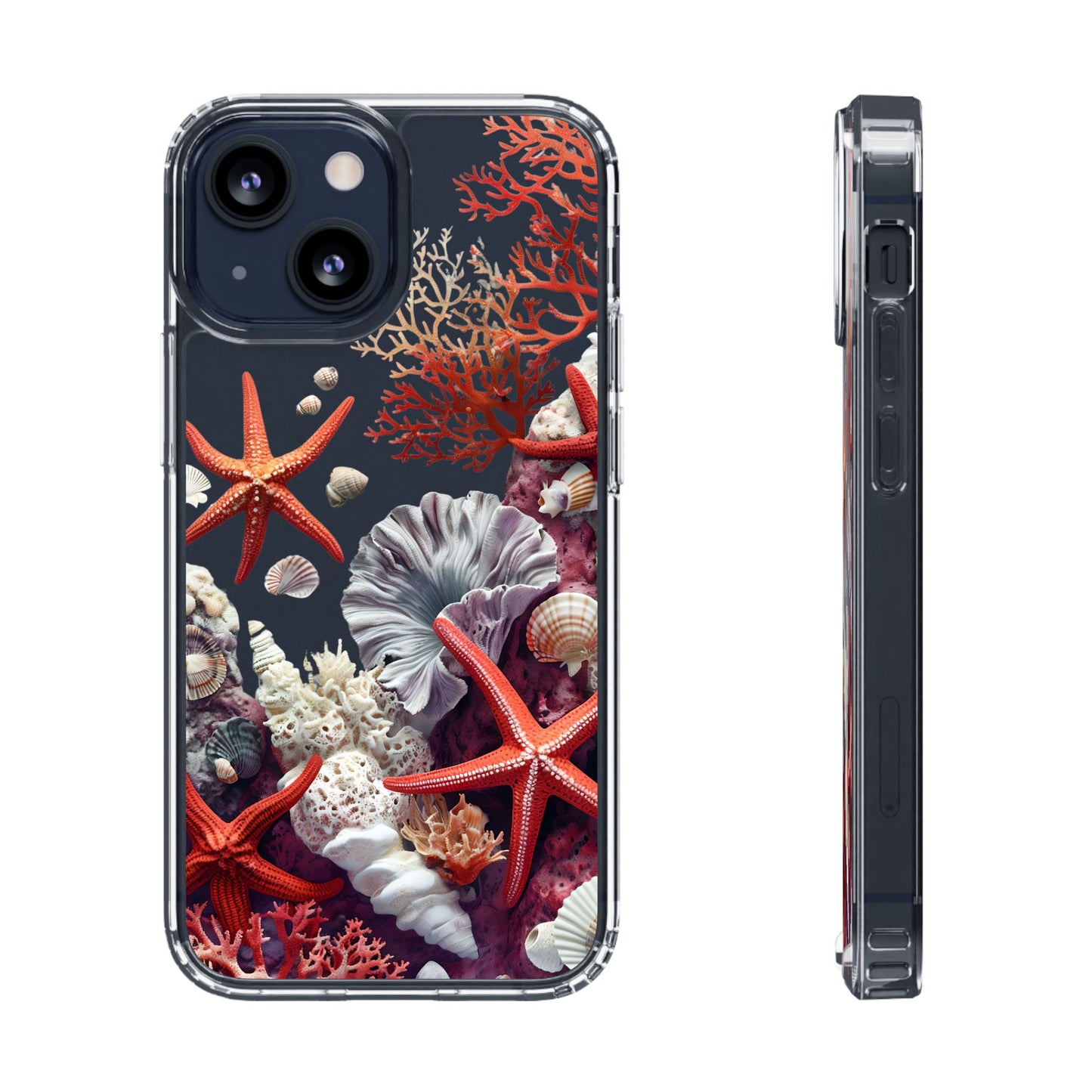 Ocean Coral Clear Phone Case with Starfish Design