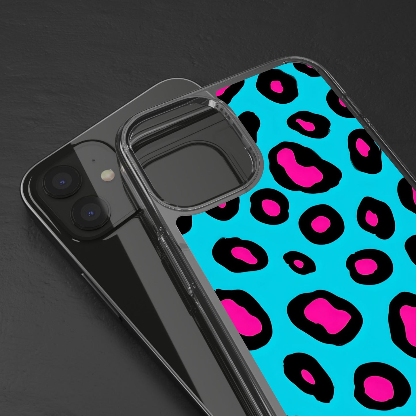 Trendy Clear Phone Case with Pink Leopard Print