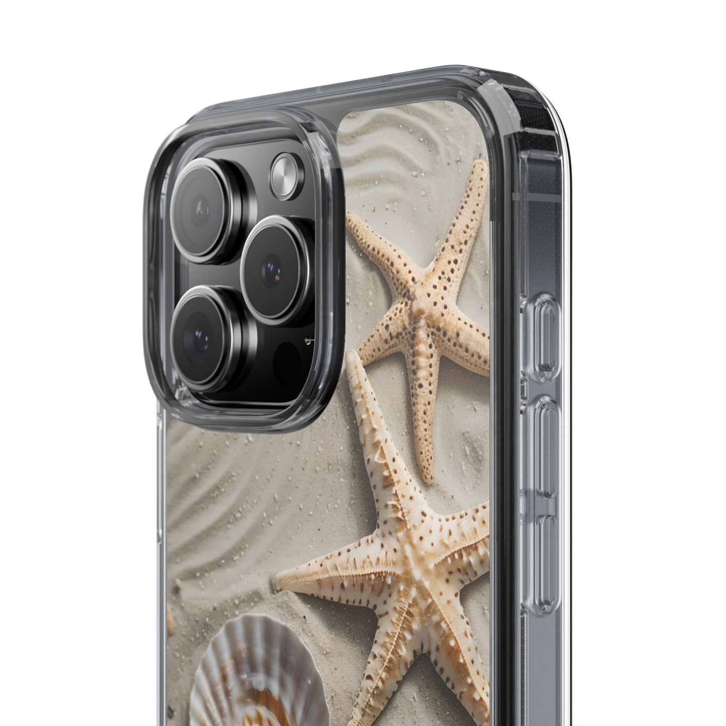 Beach-Themed Clear Phone Case with Shells & Starfish