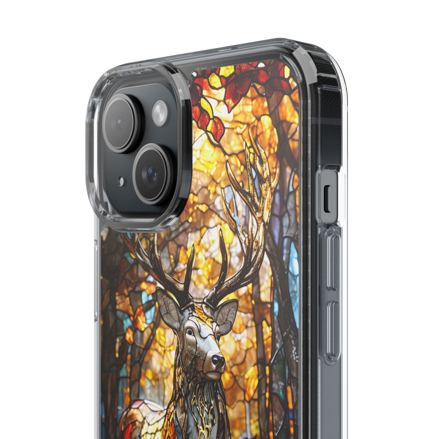 Stained Glass Deer Phone Case, Nature Lover Gift, Autumn Decor, Clear Phone Cover, Wildlife Accessory, Eco-Friendly Design
