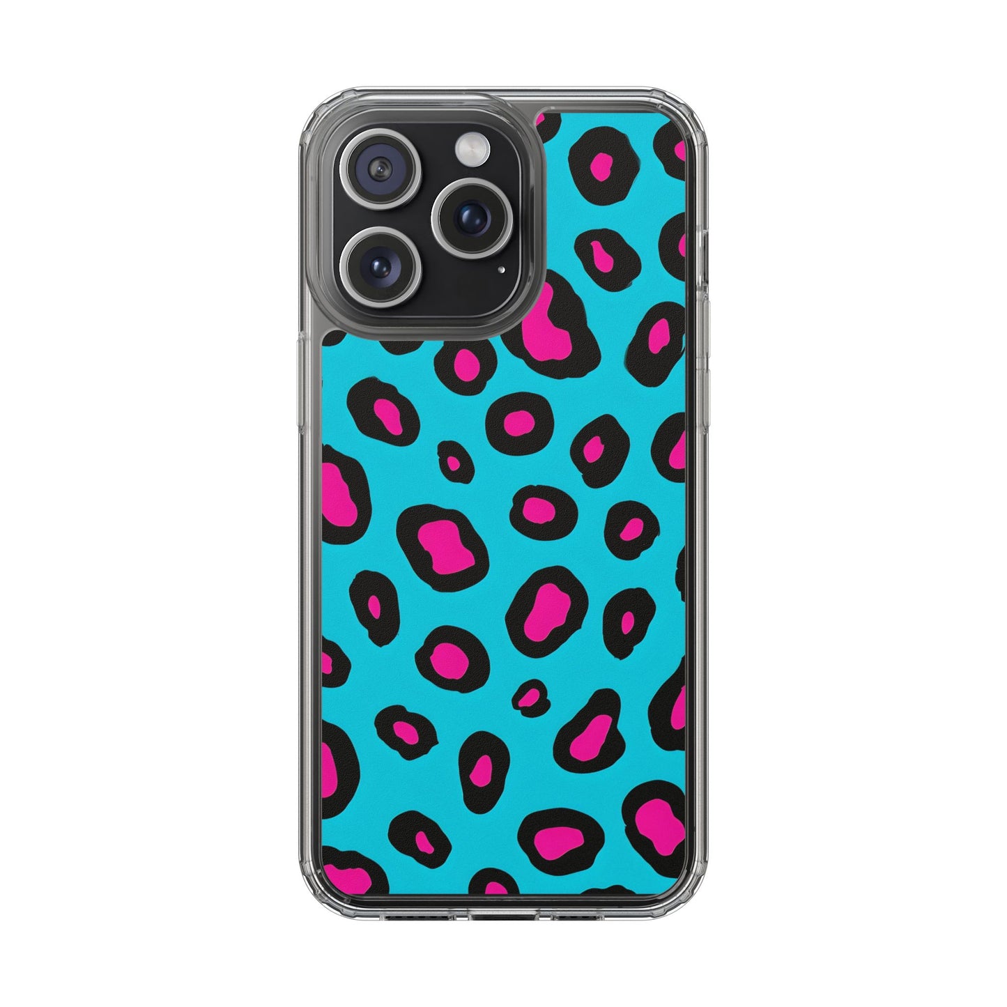 Trendy Clear Phone Case with Pink Leopard Print