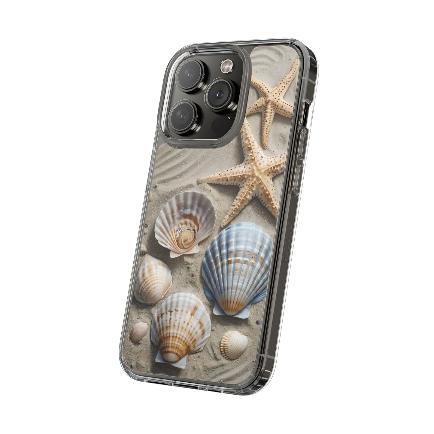 Beach-Themed Clear Phone Case with Shells & Starfish