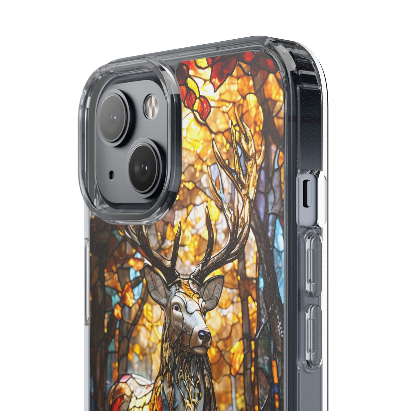 Stained Glass Deer Phone Case, Nature Lover Gift, Autumn Decor, Clear Phone Cover, Wildlife Accessory, Eco-Friendly Design