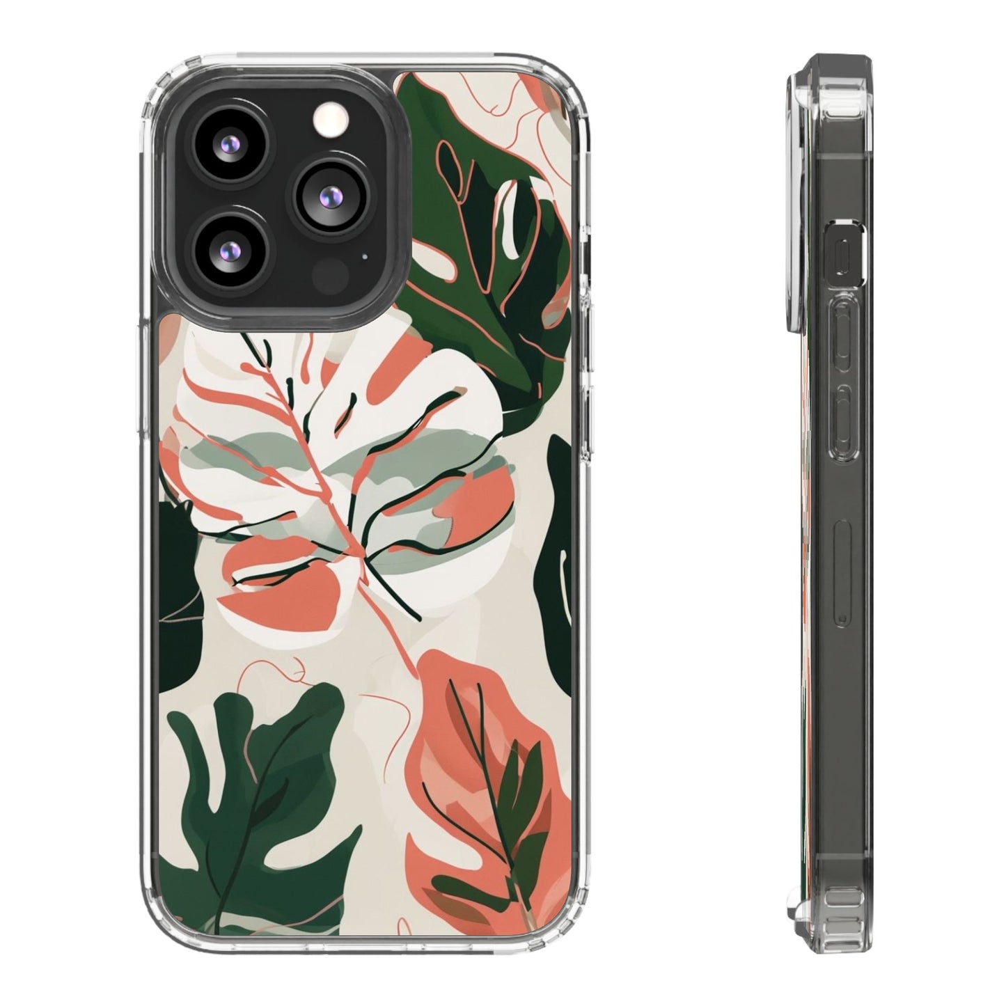 Botanical Clear Phone Case - Nature-Inspired Leaves Design