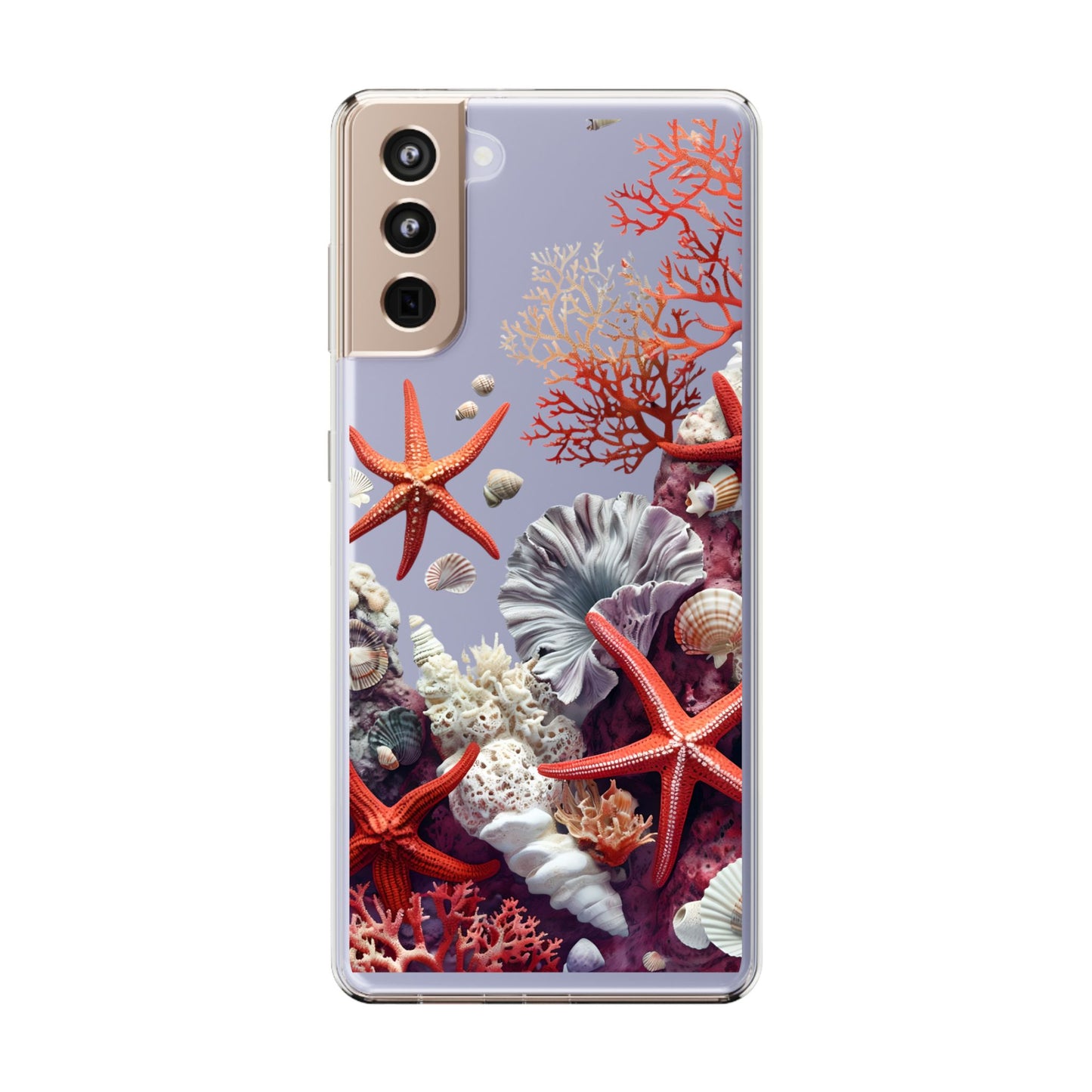 Ocean Coral Clear Phone Case with Starfish Design
