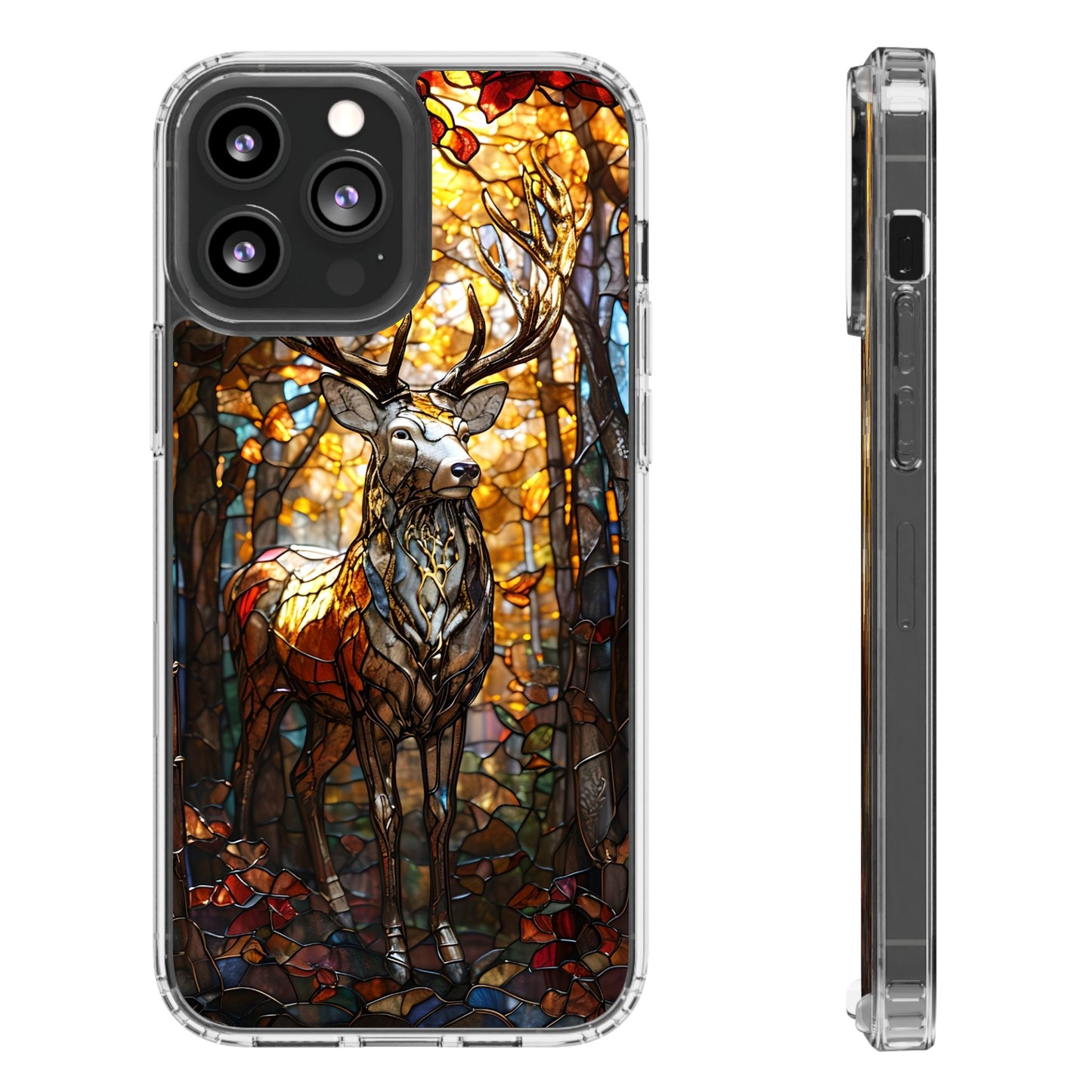 Stained Glass Deer Phone Case, Nature Lover Gift, Autumn Decor, Clear Phone Cover, Wildlife Accessory, Eco-Friendly Design