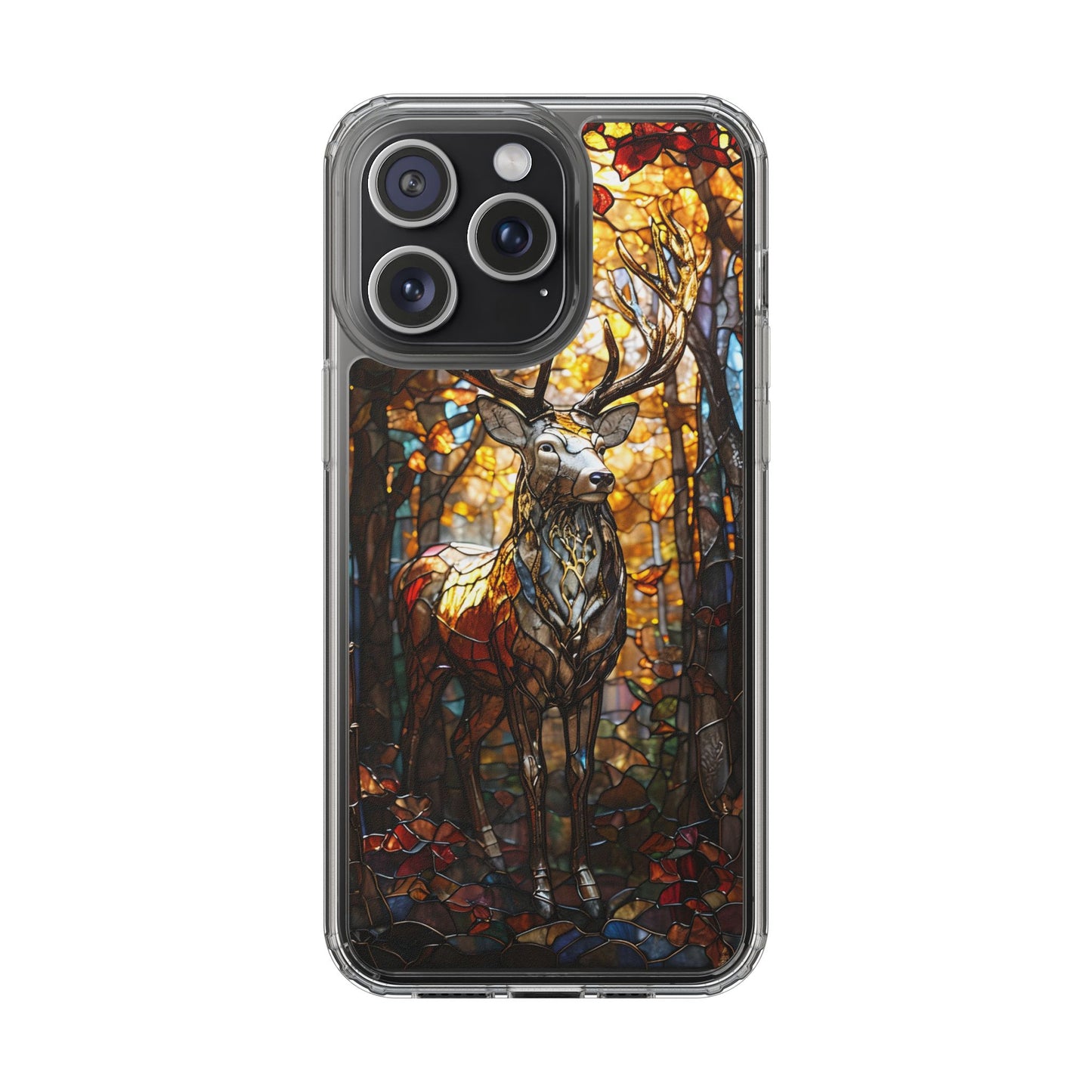 Stained Glass Deer Phone Case, Nature Lover Gift, Autumn Decor, Clear Phone Cover, Wildlife Accessory, Eco-Friendly Design