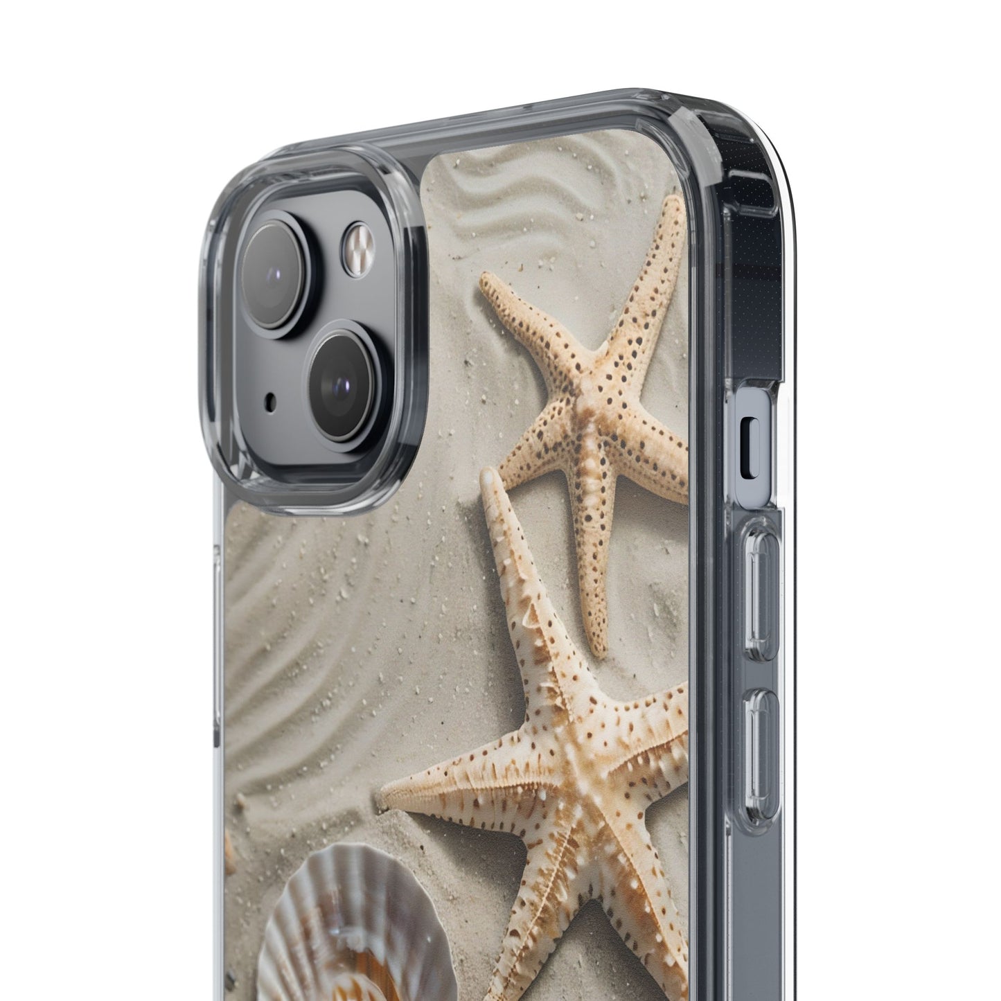 Beach-Themed Clear Phone Case with Shells & Starfish
