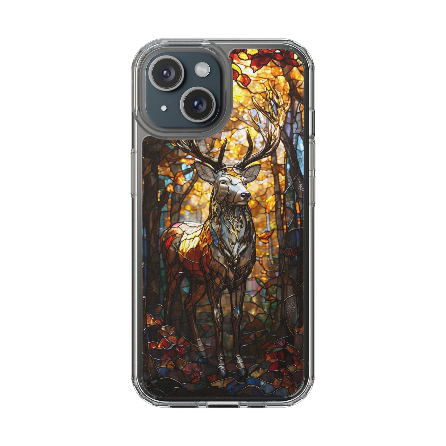 Stained Glass Deer Phone Case, Nature Lover Gift, Autumn Decor, Clear Phone Cover, Wildlife Accessory, Eco-Friendly Design