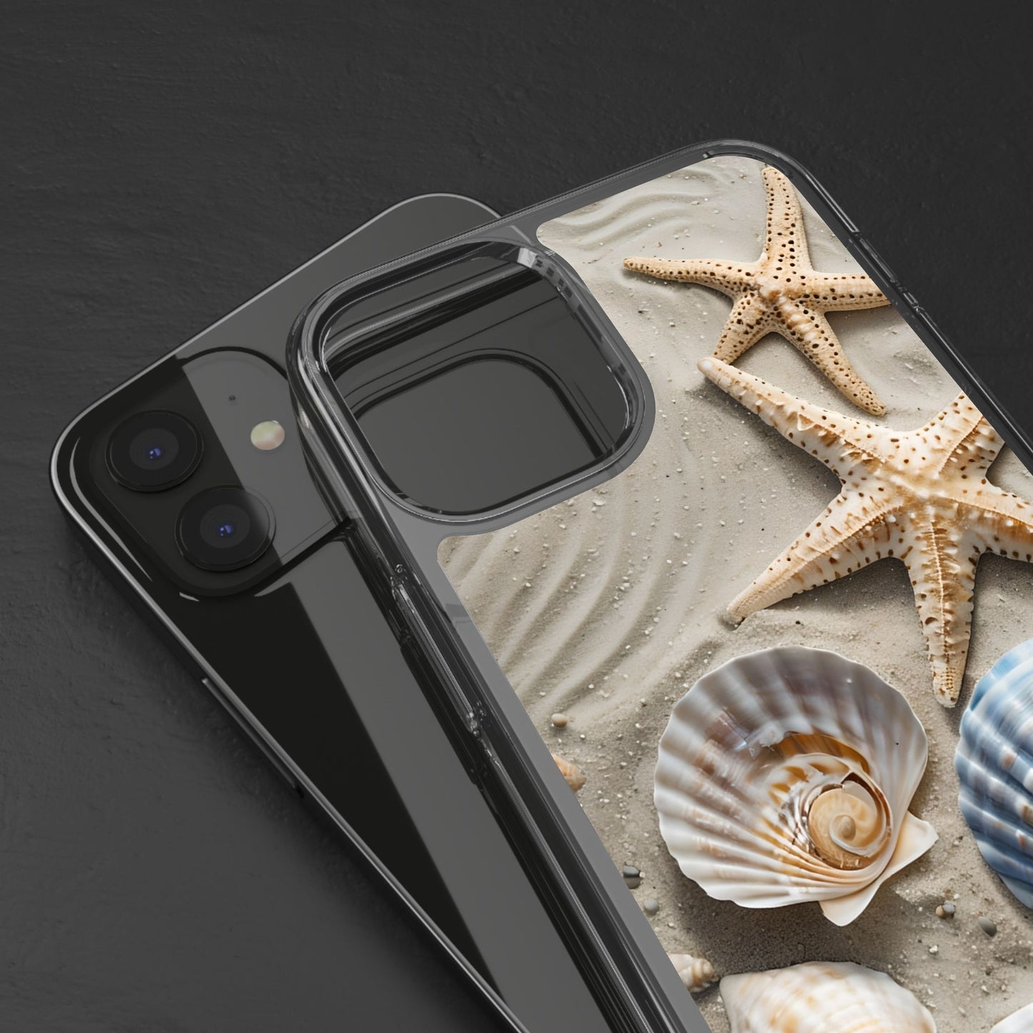 Beach-Themed Clear Phone Case with Shells & Starfish