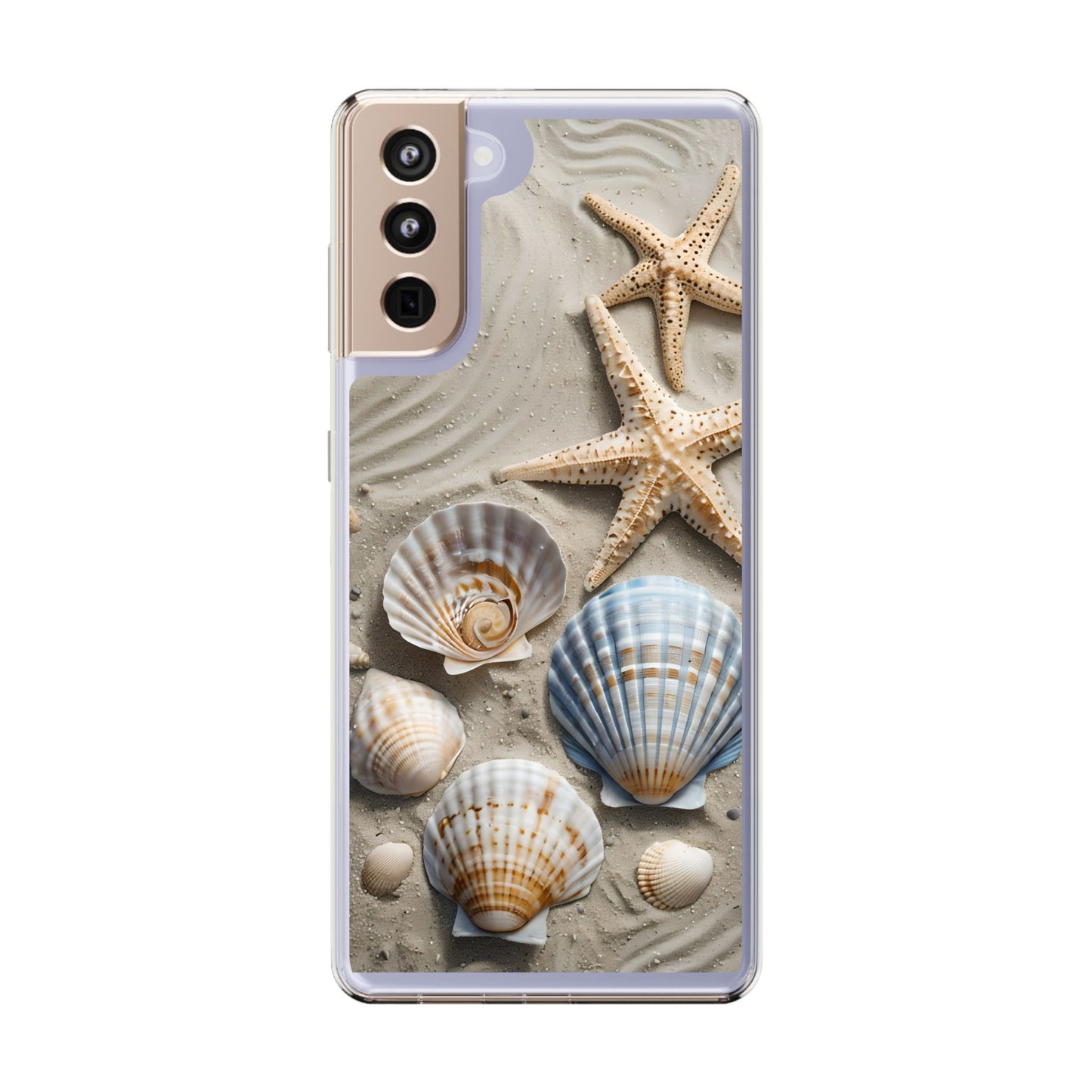 Beach-Themed Clear Phone Case with Shells & Starfish