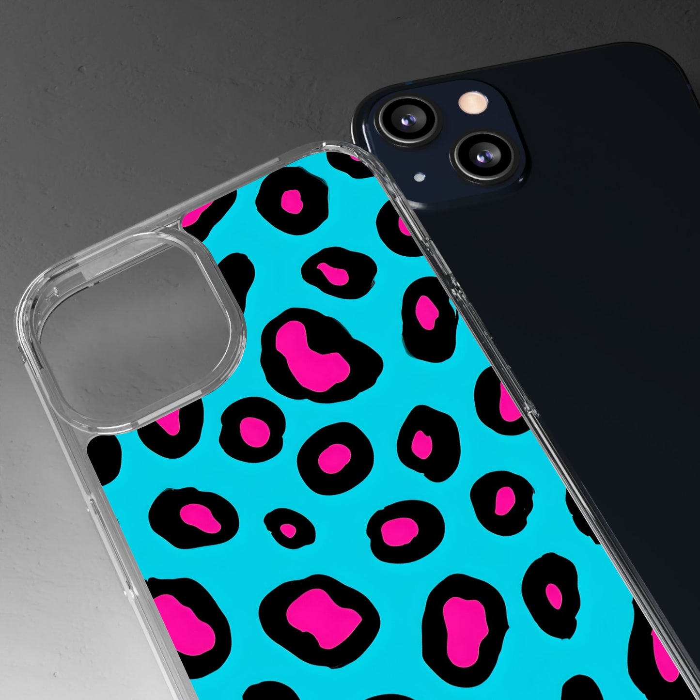 Trendy Clear Phone Case with Pink Leopard Print