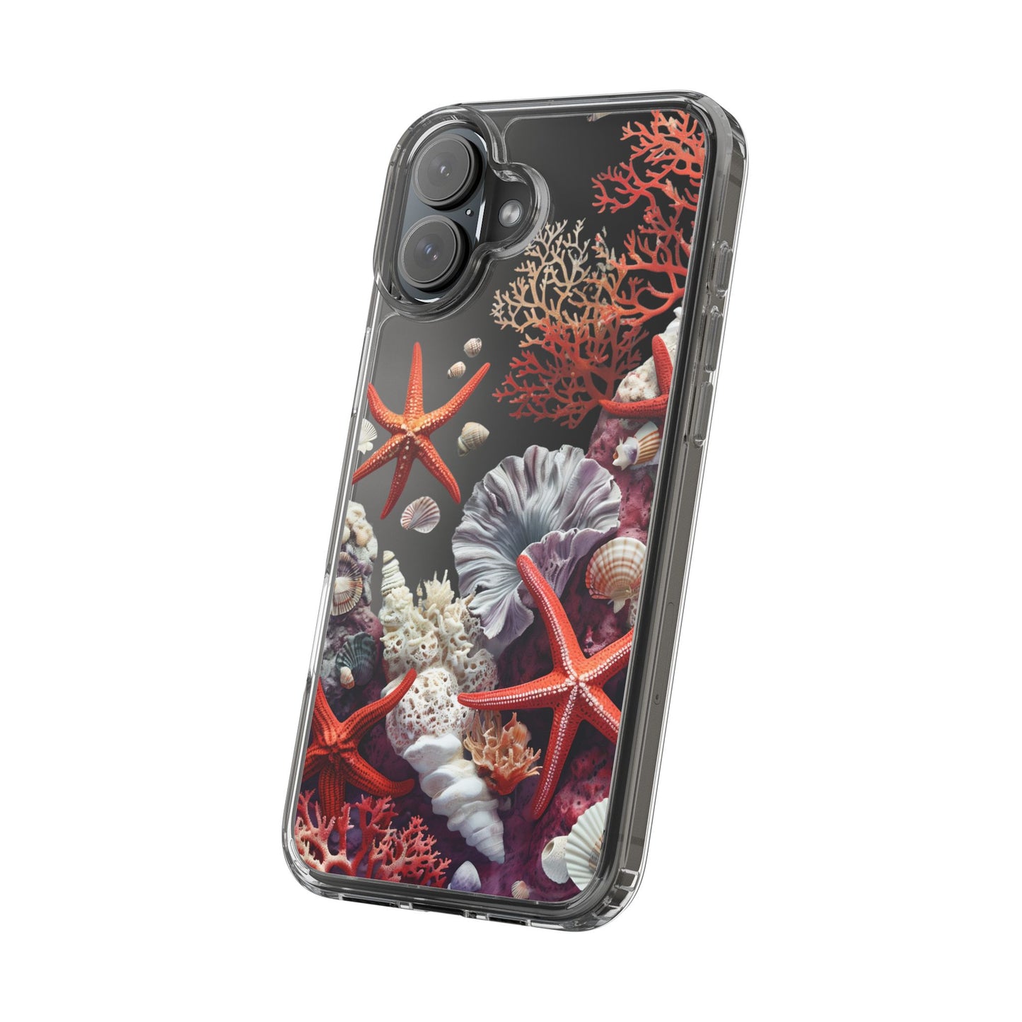 Ocean Coral Clear Phone Case with Starfish Design