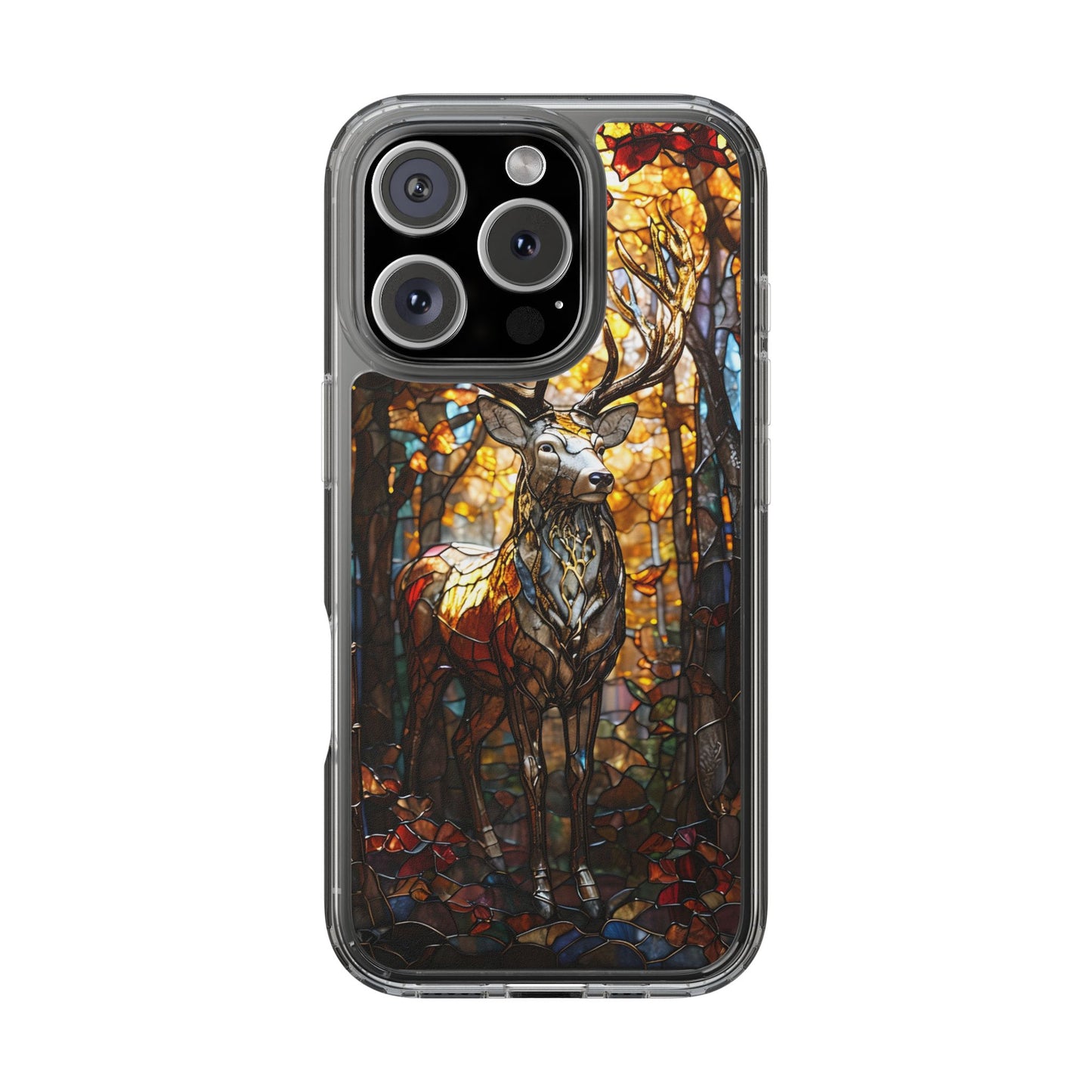 Stained Glass Deer Phone Case, Nature Lover Gift, Autumn Decor, Clear Phone Cover, Wildlife Accessory, Eco-Friendly Design