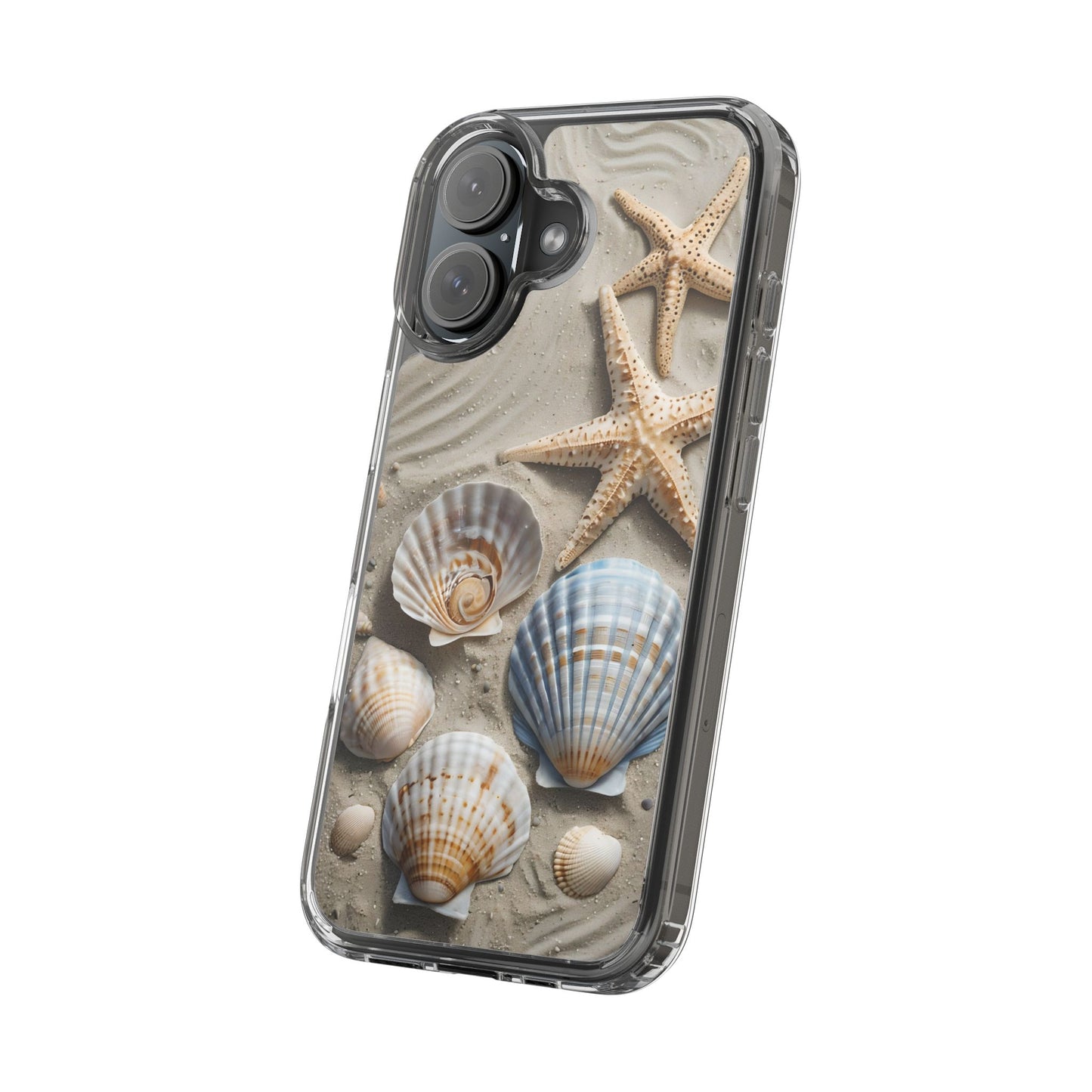 Beach-Themed Clear Phone Case with Shells & Starfish
