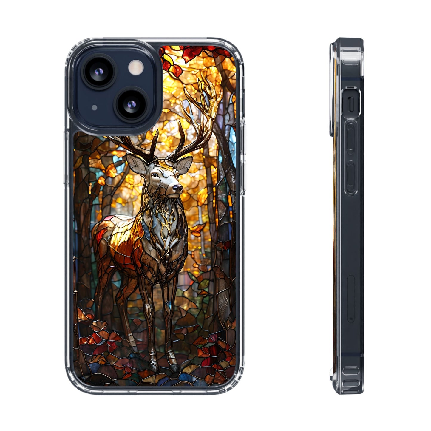 Stained Glass Deer Phone Case, Nature Lover Gift, Autumn Decor, Clear Phone Cover, Wildlife Accessory, Eco-Friendly Design