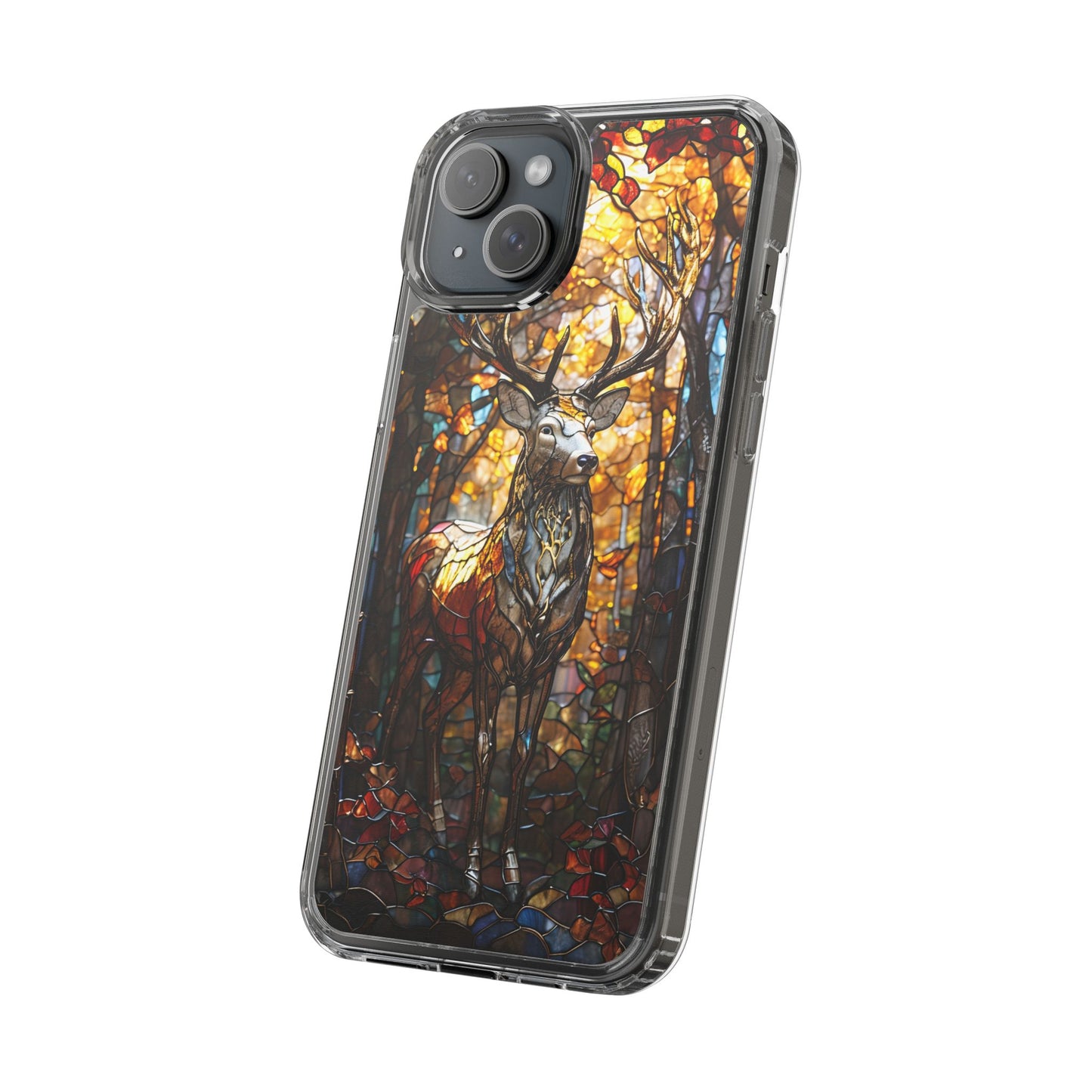 Stained Glass Deer Phone Case, Nature Lover Gift, Autumn Decor, Clear Phone Cover, Wildlife Accessory, Eco-Friendly Design