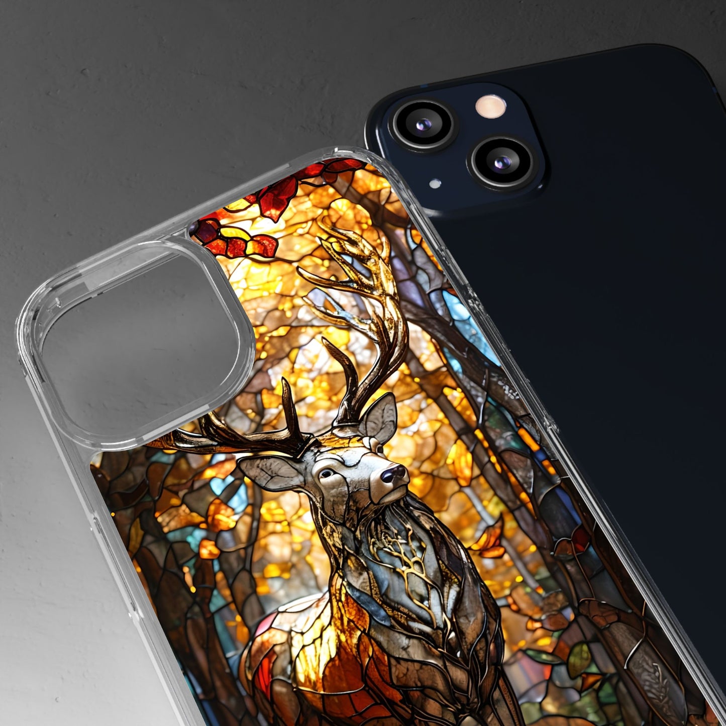 Stained Glass Deer Phone Case, Nature Lover Gift, Autumn Decor, Clear Phone Cover, Wildlife Accessory, Eco-Friendly Design