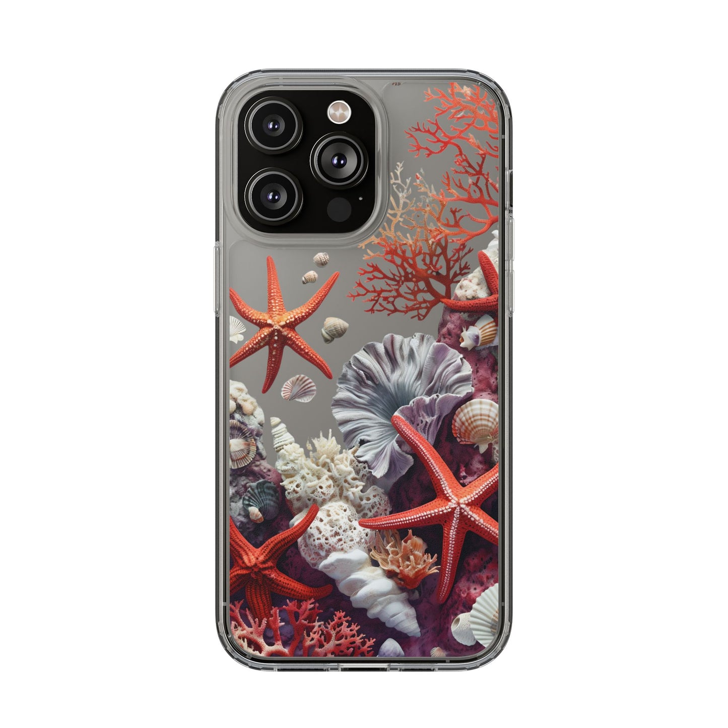 Ocean Coral Clear Phone Case with Starfish Design