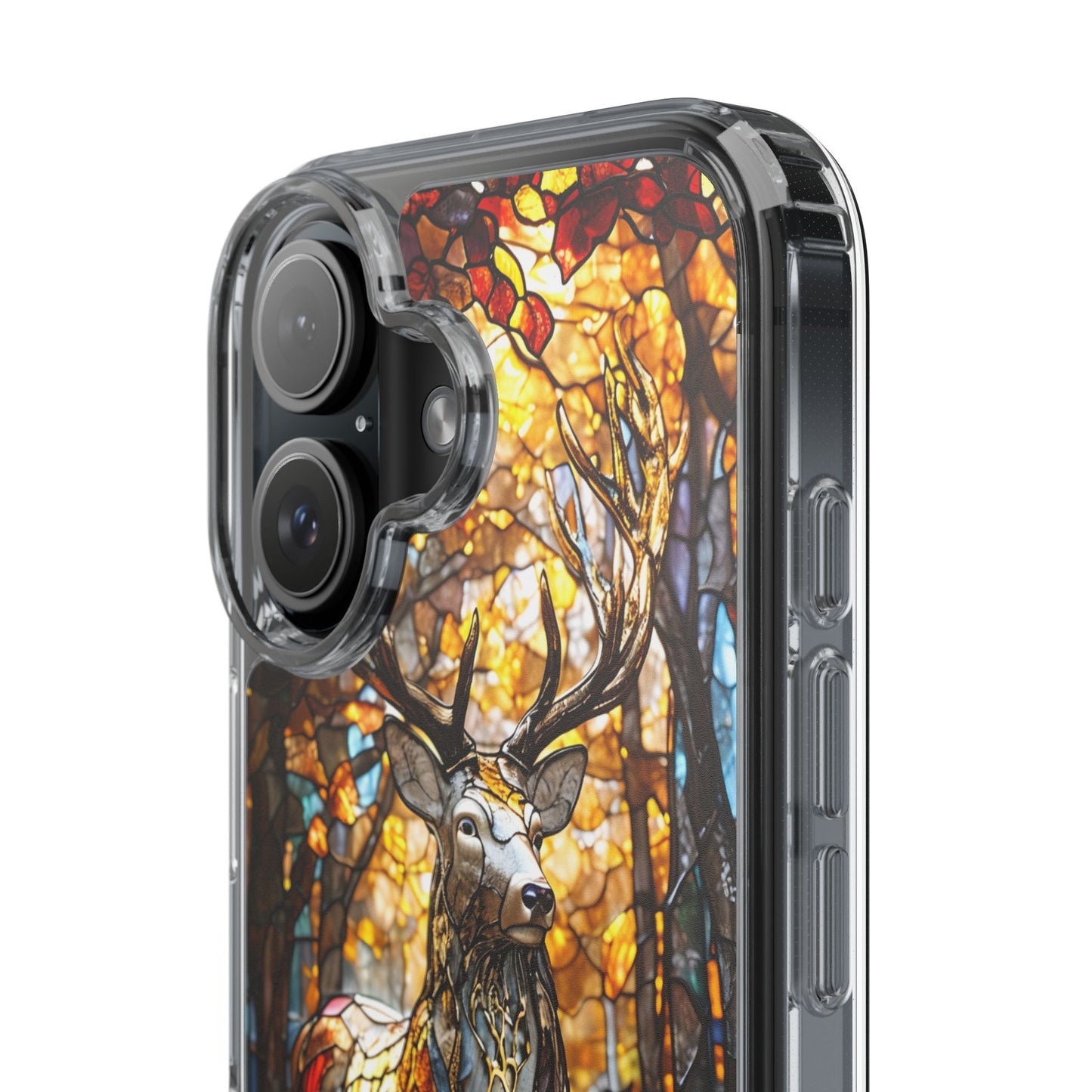 Stained Glass Deer Phone Case, Nature Lover Gift, Autumn Decor, Clear Phone Cover, Wildlife Accessory, Eco-Friendly Design