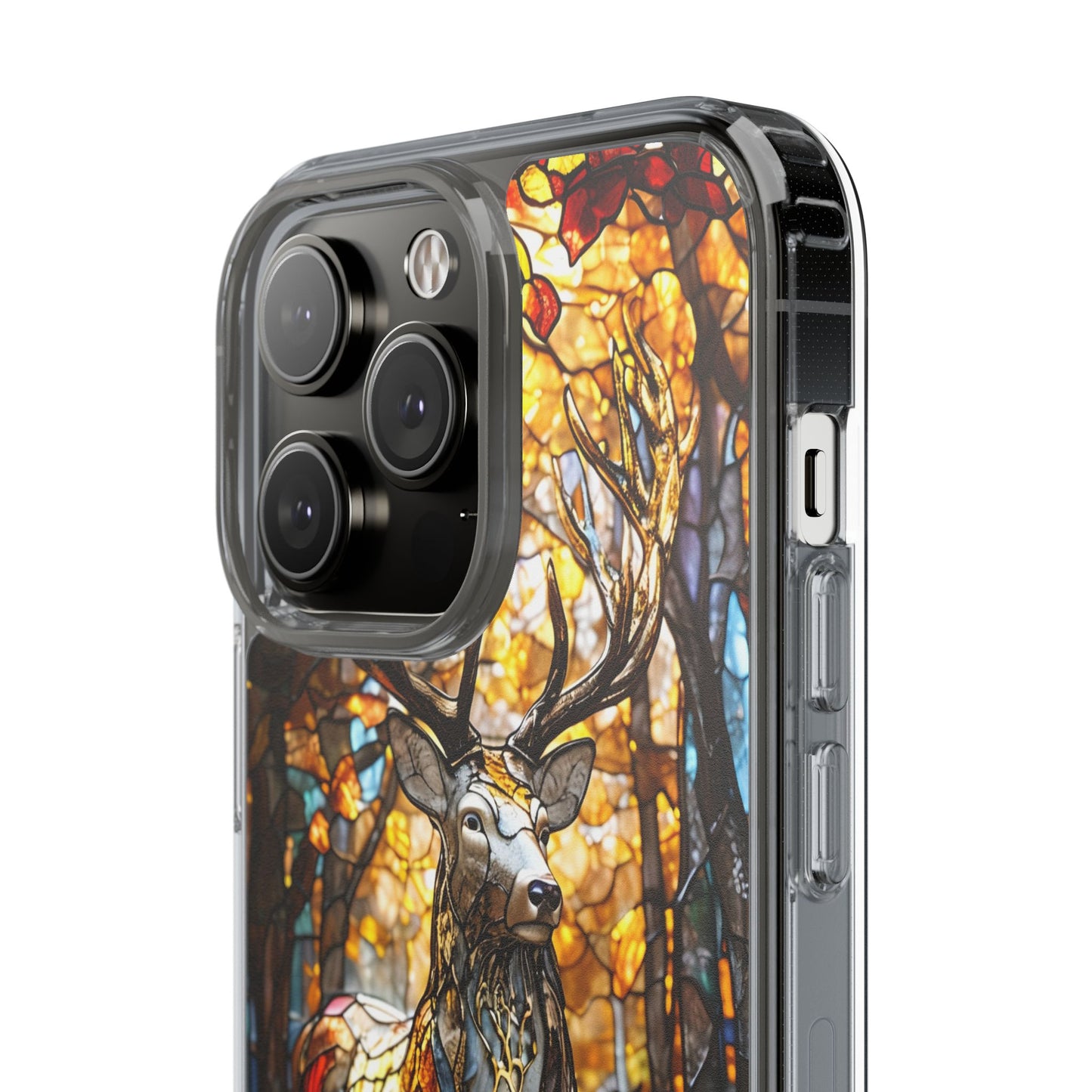 Stained Glass Deer Phone Case, Nature Lover Gift, Autumn Decor, Clear Phone Cover, Wildlife Accessory, Eco-Friendly Design