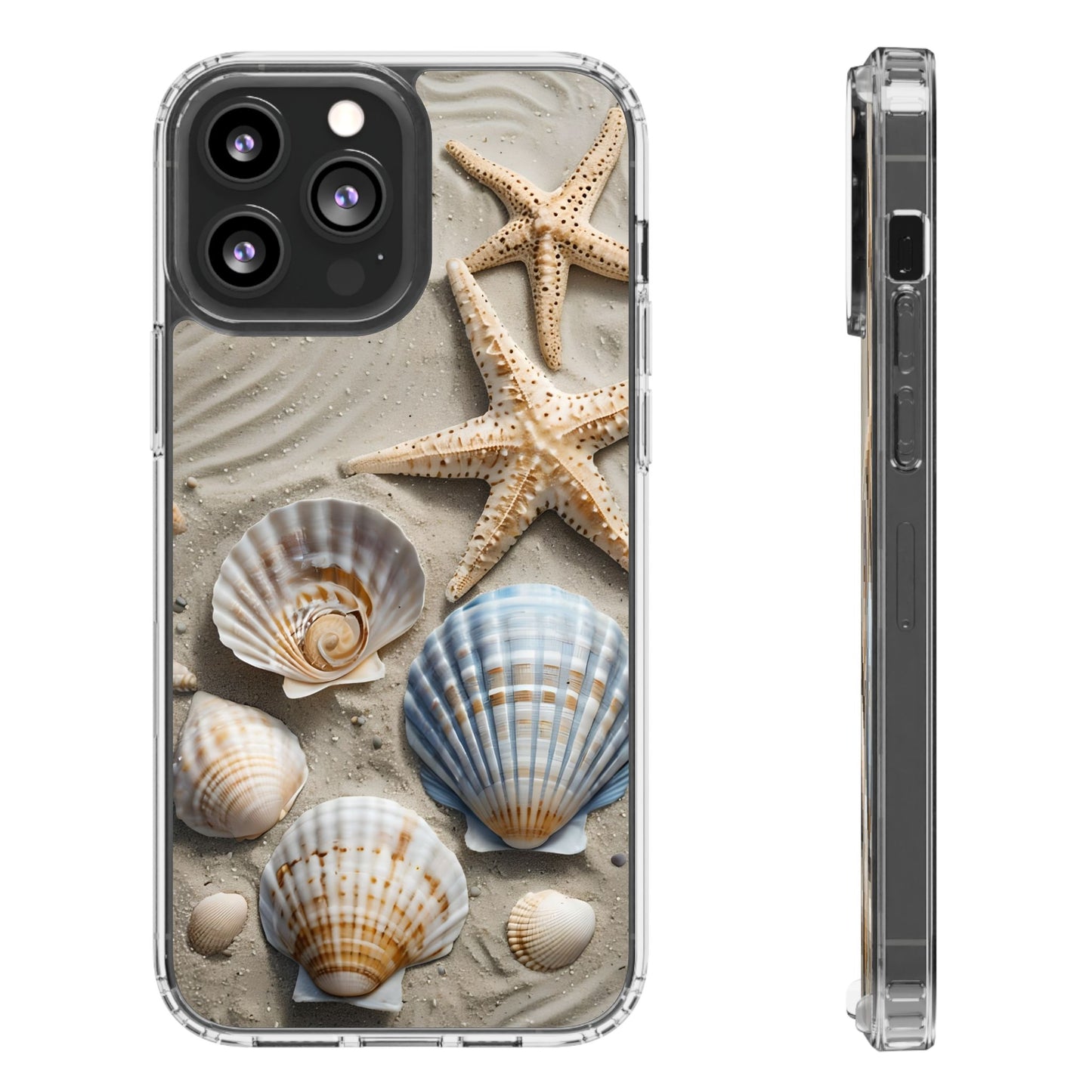 Beach-Themed Clear Phone Case with Shells & Starfish