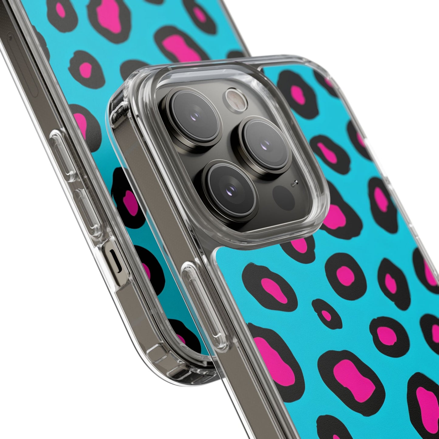 Trendy Clear Phone Case with Pink Leopard Print
