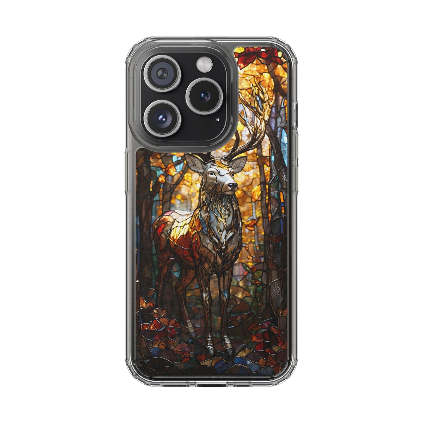 Stained Glass Deer Phone Case, Nature Lover Gift, Autumn Decor, Clear Phone Cover, Wildlife Accessory, Eco-Friendly Design