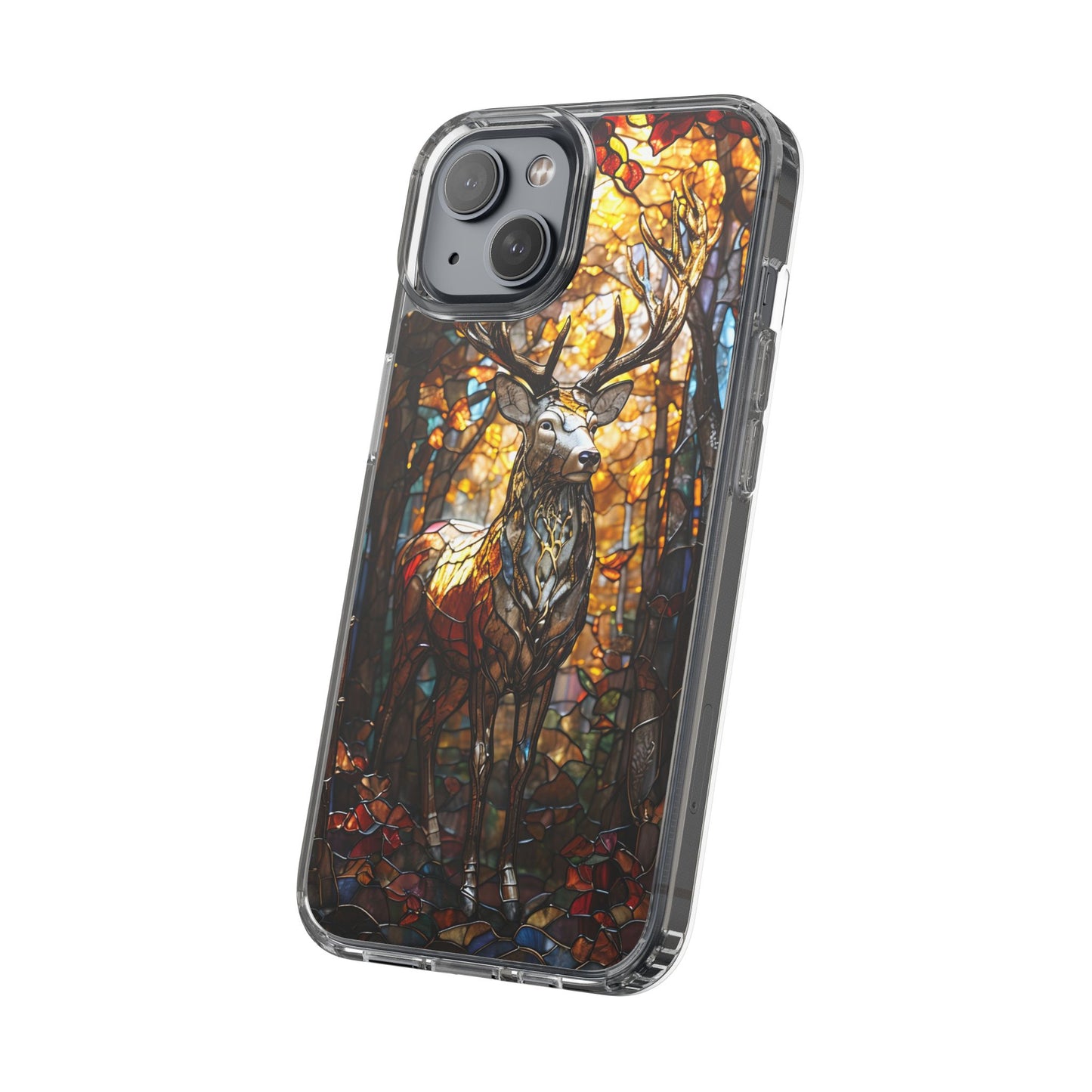 Stained Glass Deer Phone Case, Nature Lover Gift, Autumn Decor, Clear Phone Cover, Wildlife Accessory, Eco-Friendly Design
