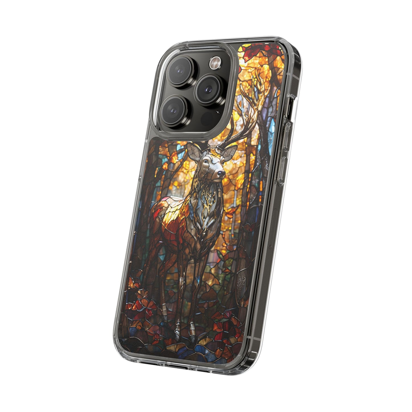 Stained Glass Deer Phone Case, Nature Lover Gift, Autumn Decor, Clear Phone Cover, Wildlife Accessory, Eco-Friendly Design