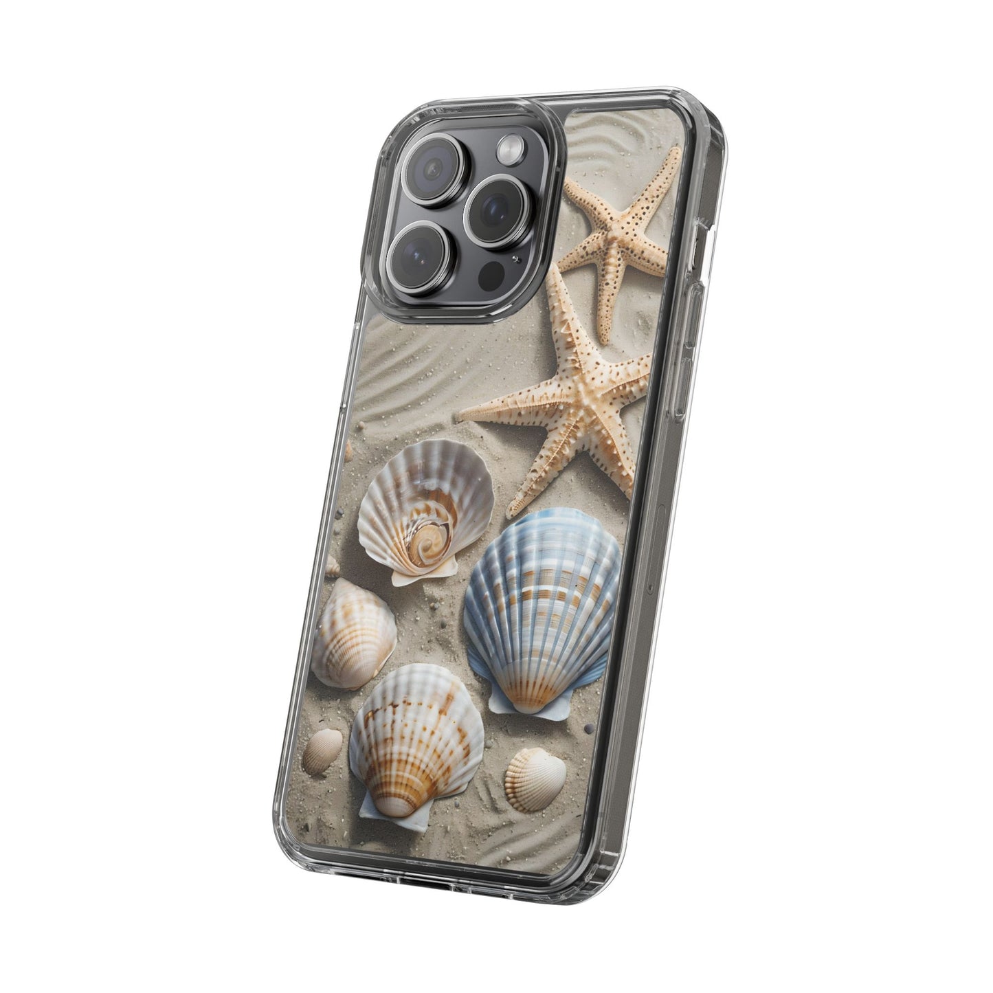 Beach-Themed Clear Phone Case with Shells & Starfish