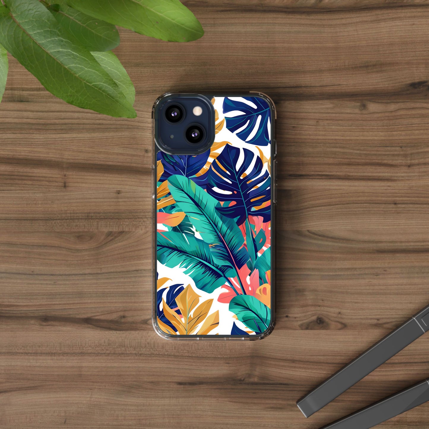 Tropical Leaf Clear Phone Case - Stylish & Protective for Nature Lovers