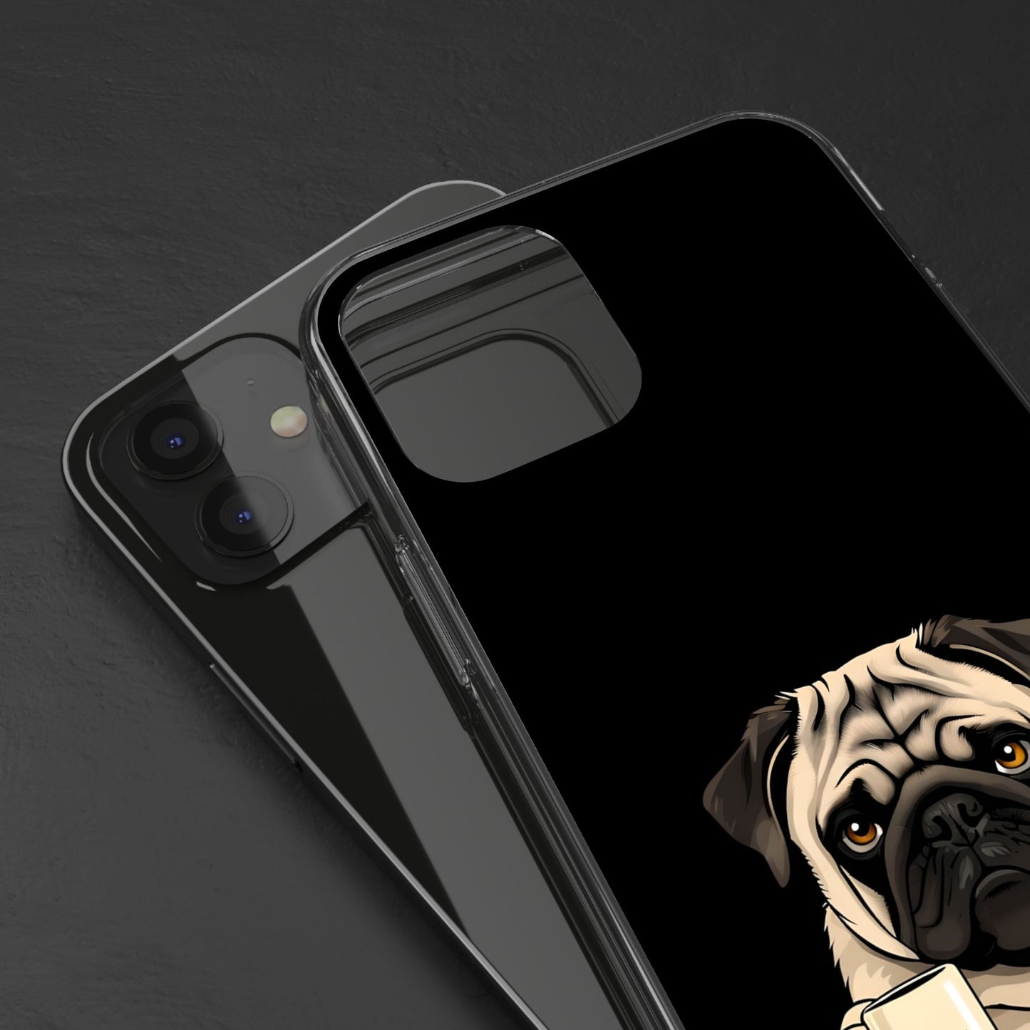 Pug Dog Clear Case with Coffee Mug Design - Cute Phone Cover