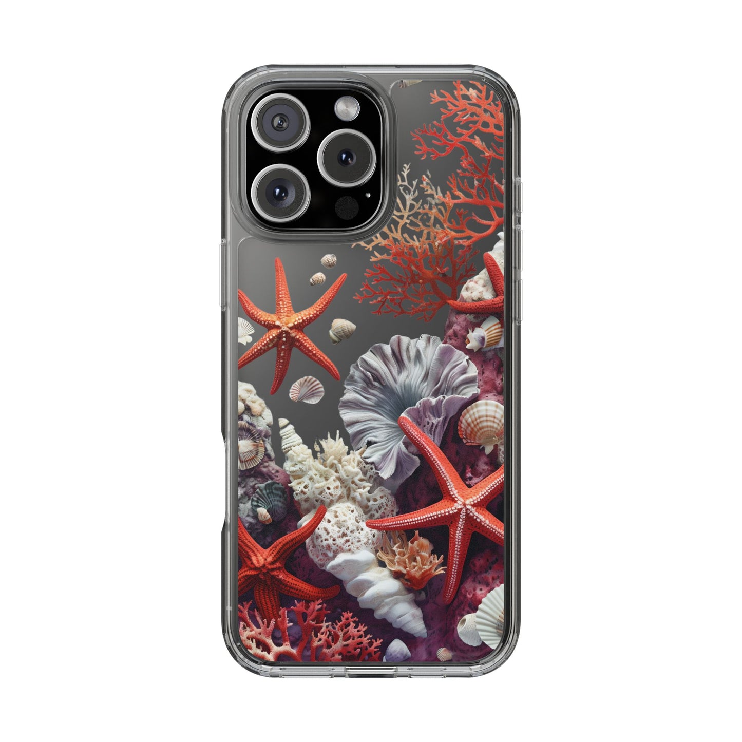 Ocean Coral Clear Phone Case with Starfish Design