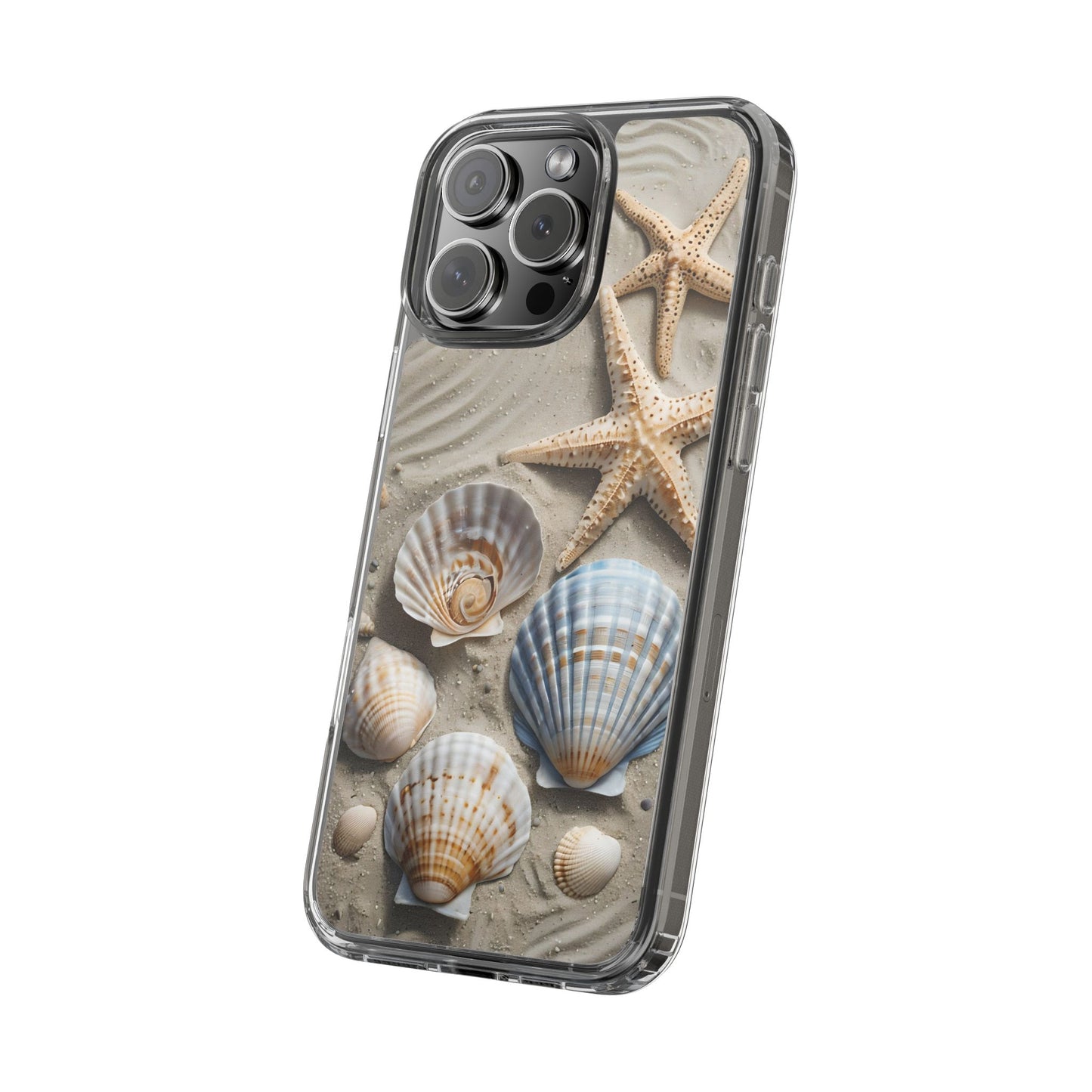Beach-Themed Clear Phone Case with Shells & Starfish