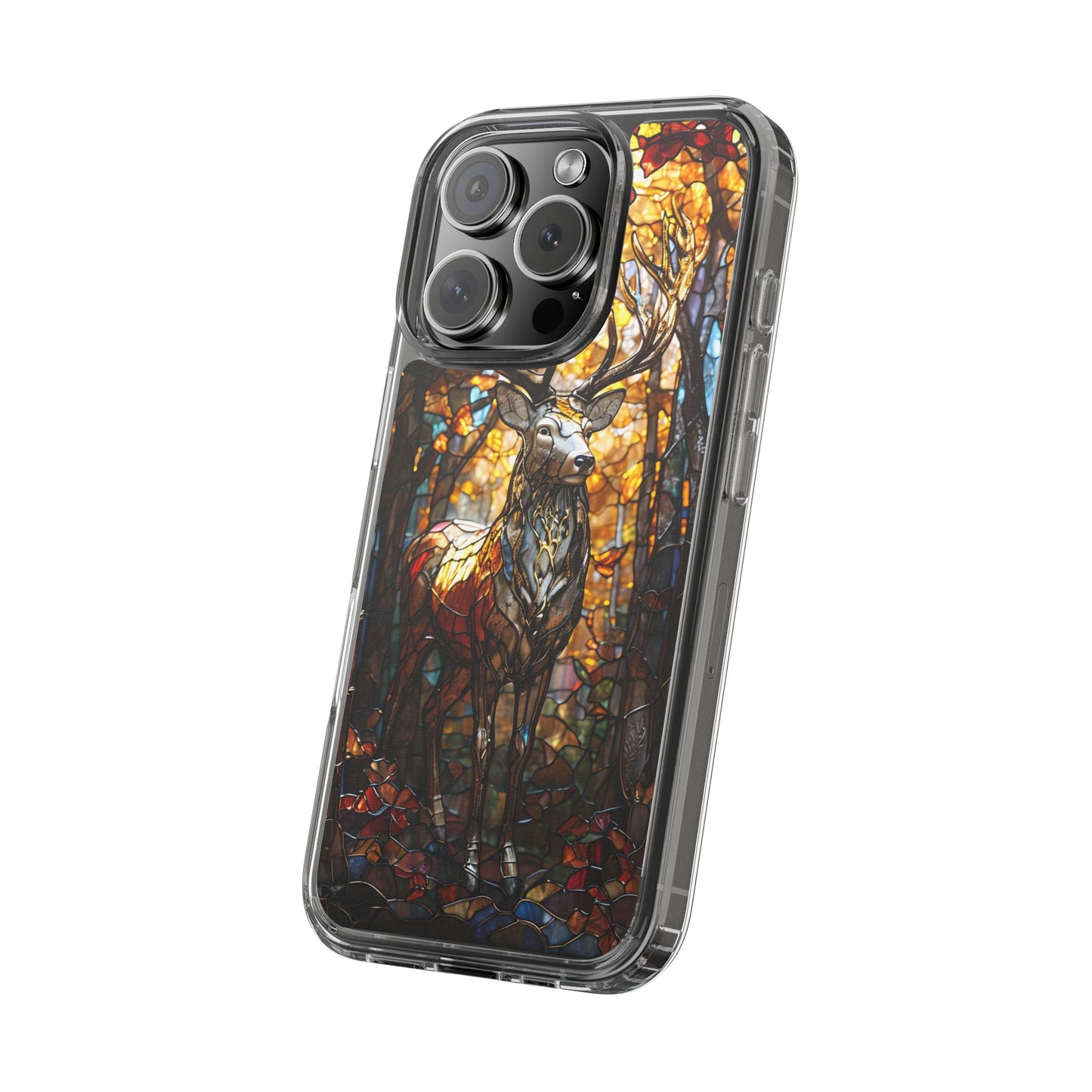 Stained Glass Deer Phone Case, Nature Lover Gift, Autumn Decor, Clear Phone Cover, Wildlife Accessory, Eco-Friendly Design