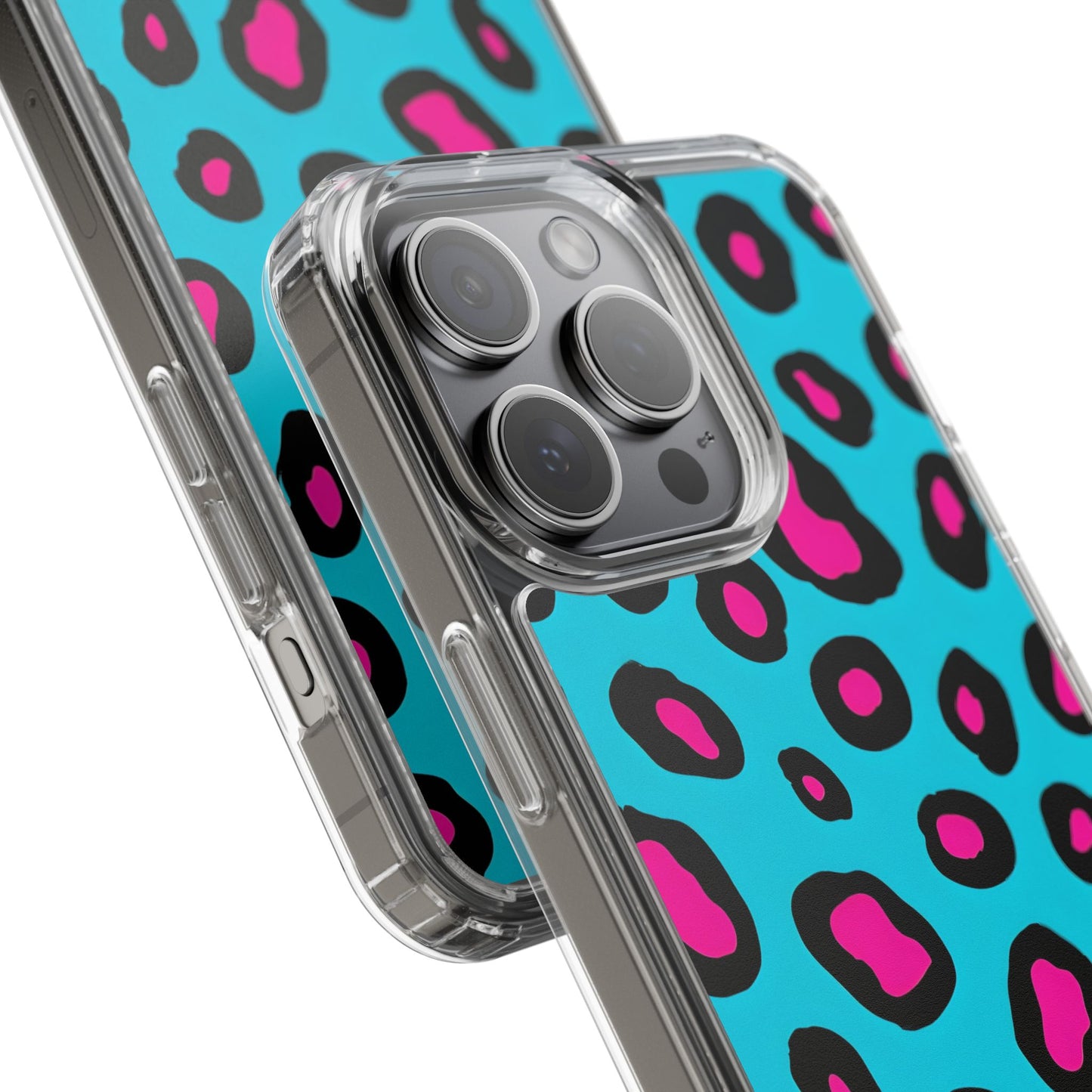 Trendy Clear Phone Case with Pink Leopard Print