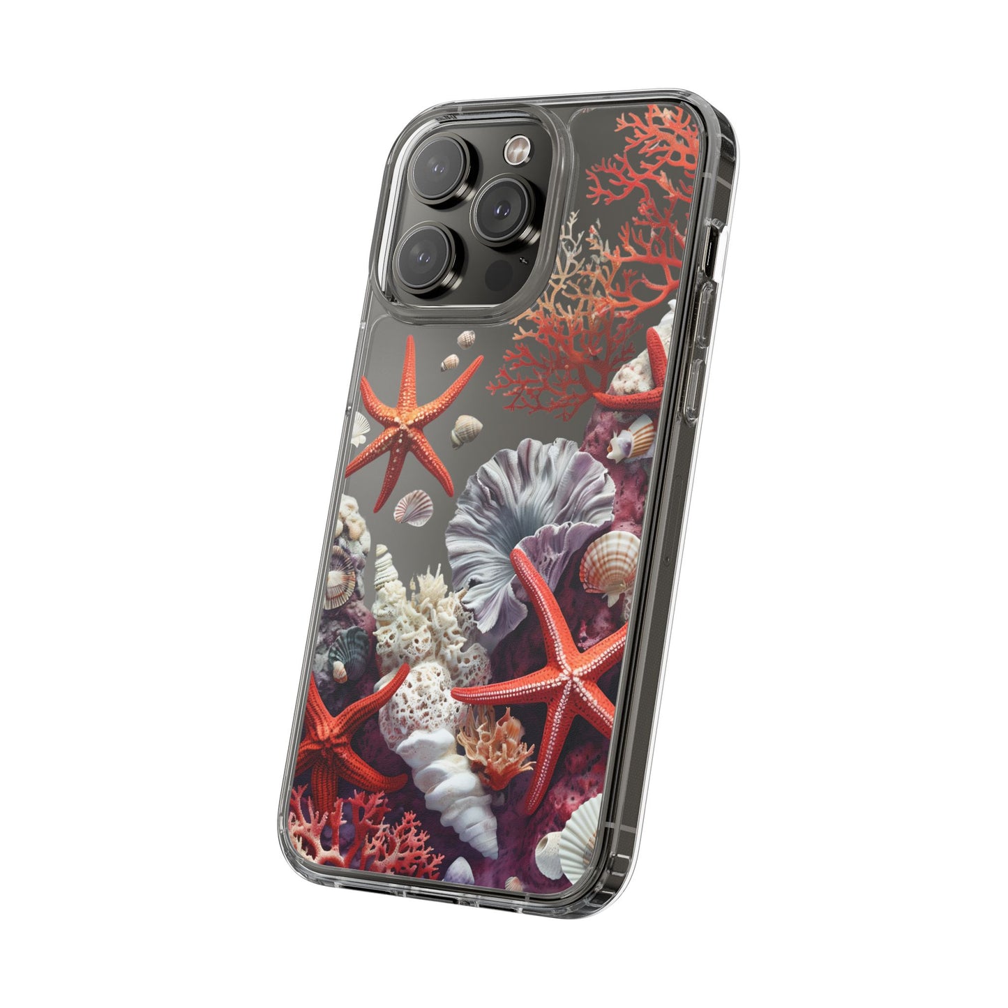 Ocean Coral Clear Phone Case with Starfish Design