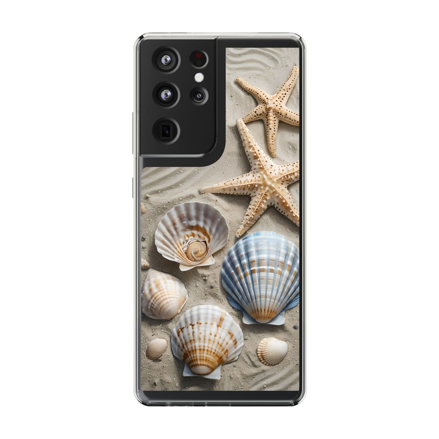 Beach-Themed Clear Phone Case with Shells & Starfish