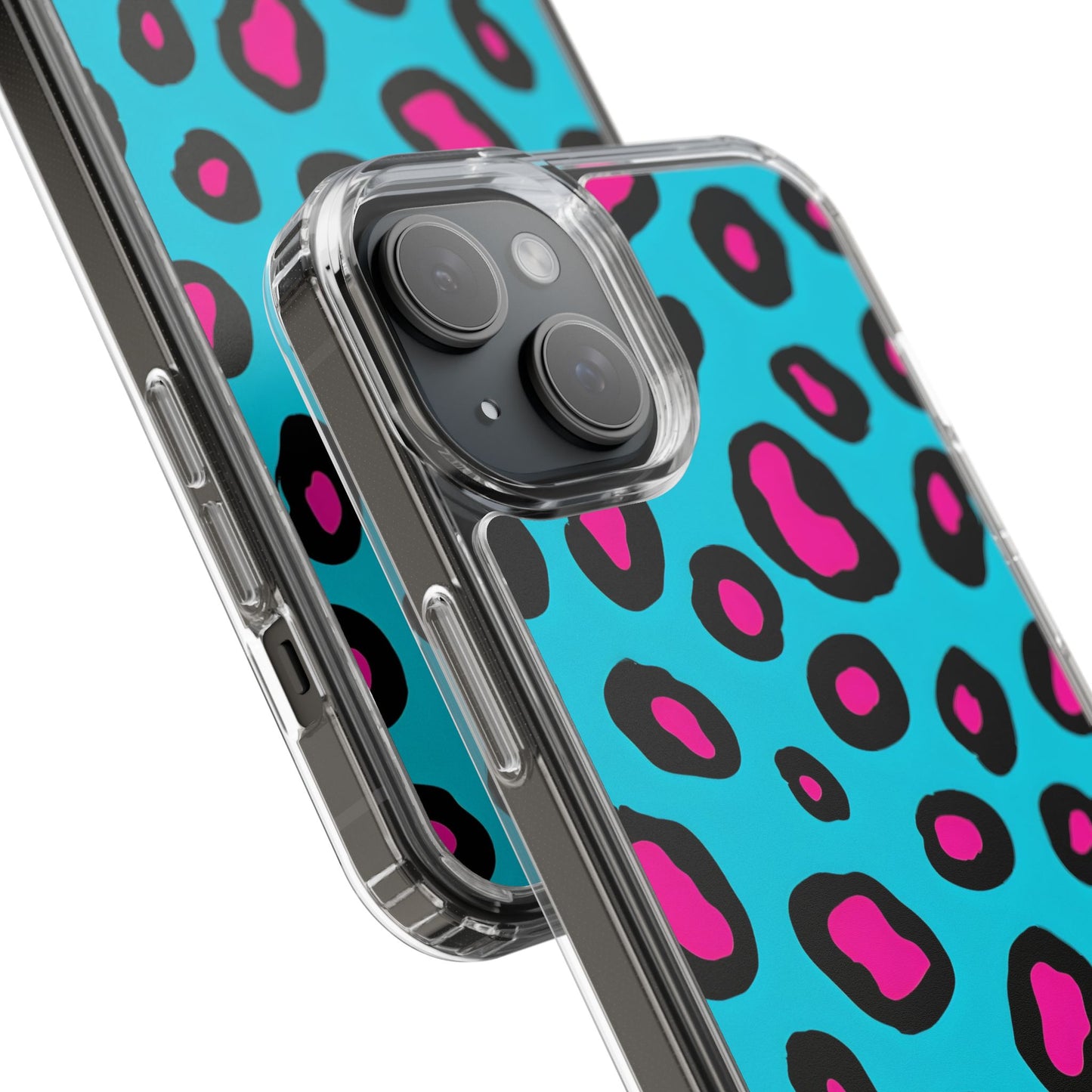 Trendy Clear Phone Case with Pink Leopard Print