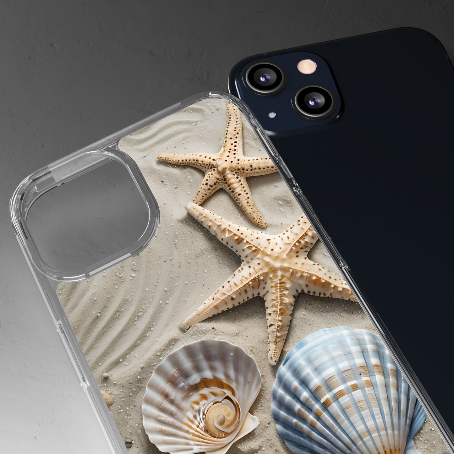 Beach-Themed Clear Phone Case with Shells & Starfish