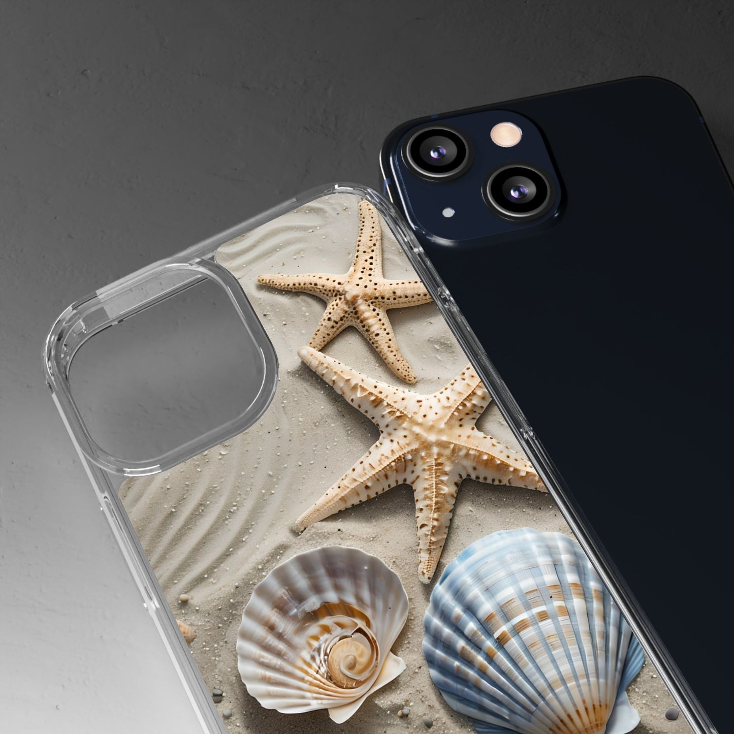 Beach-Themed Clear Phone Case with Shells & Starfish