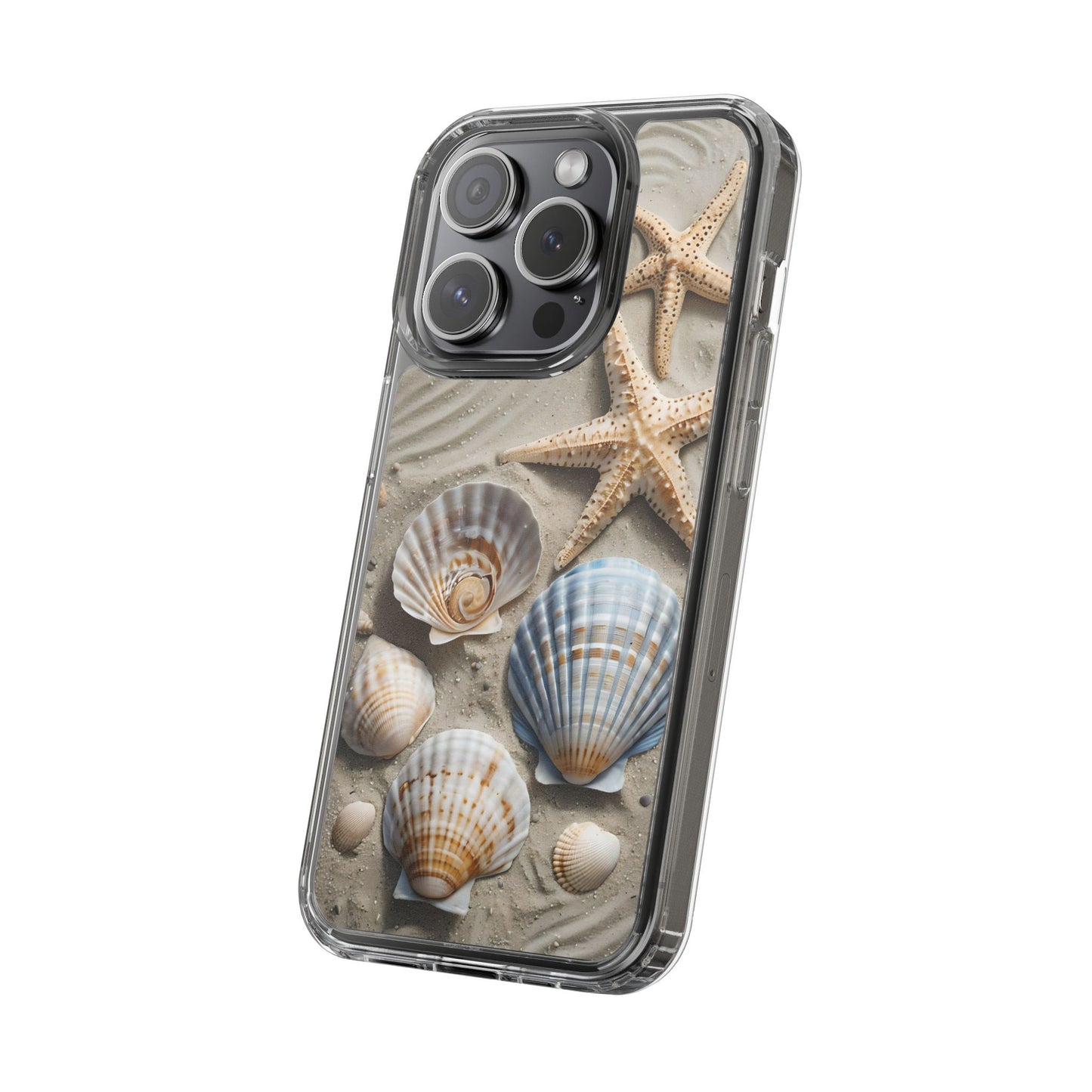 Beach-Themed Clear Phone Case with Shells & Starfish