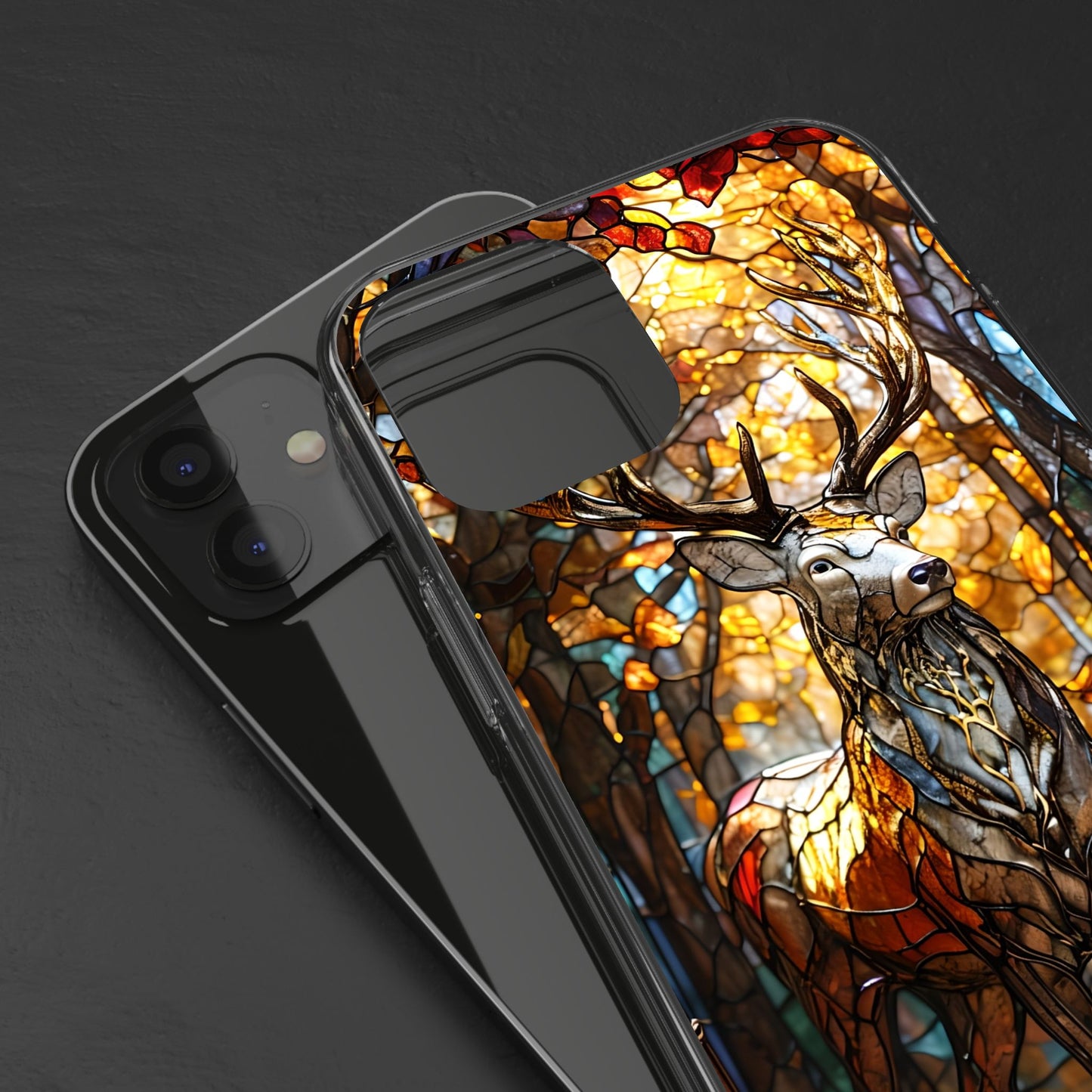 Stained Glass Deer Phone Case, Nature Lover Gift, Autumn Decor, Clear Phone Cover, Wildlife Accessory, Eco-Friendly Design